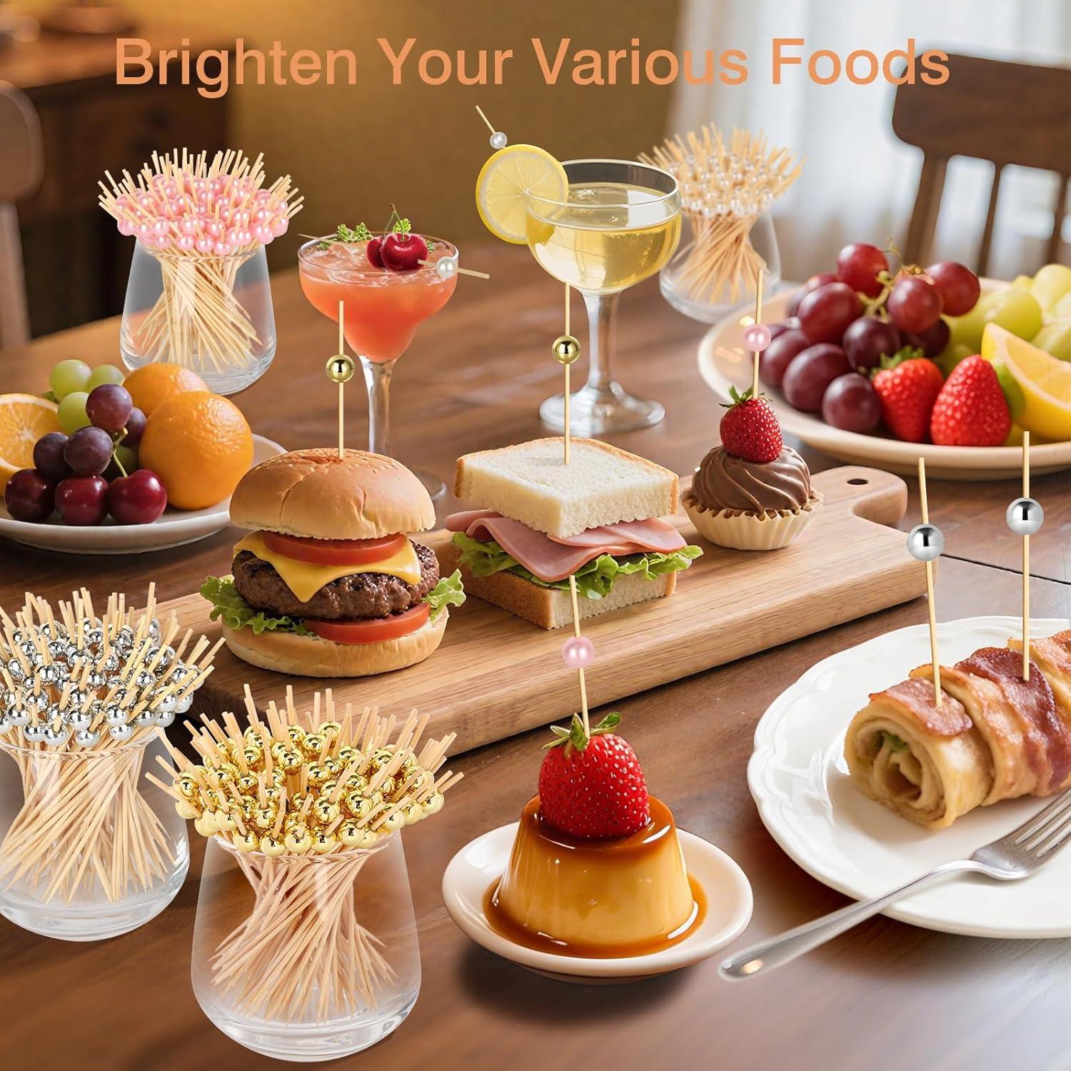 200 Palillos de Cóctel de Bambú SEANSDA - 11.94 cm, 4 Colores