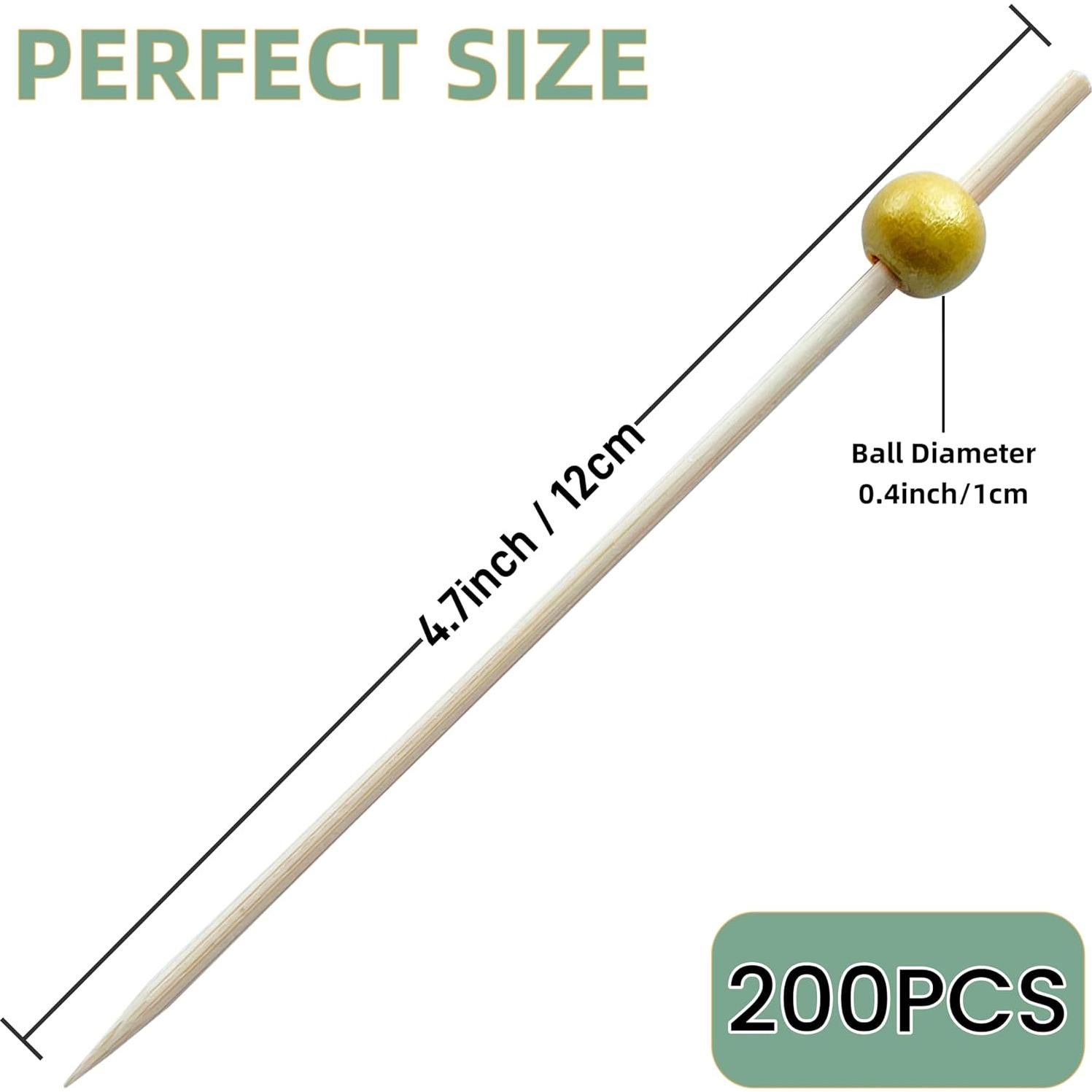 Palillos de cóctel 200 PCS Bambú Natural 11.94 cm Dorado