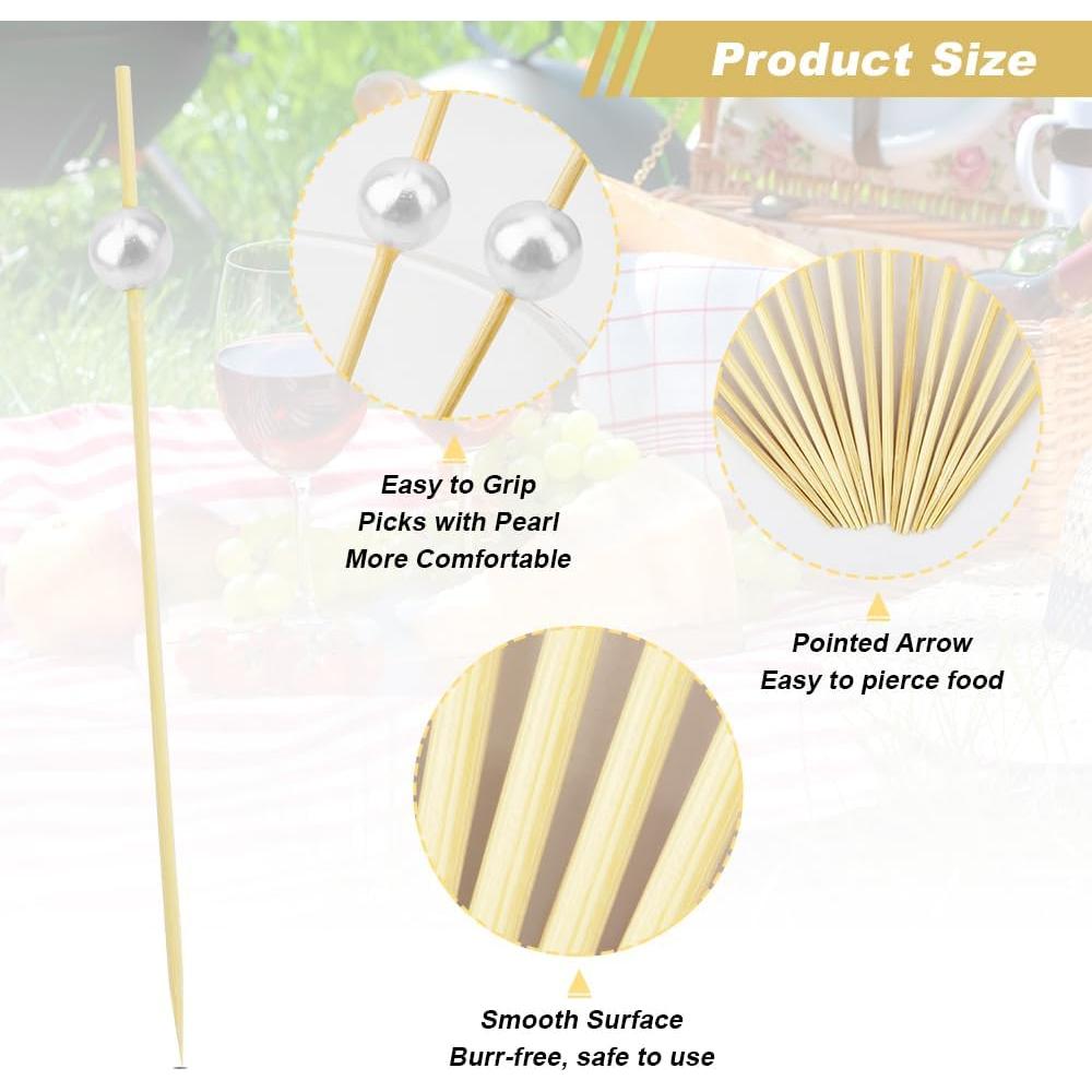 Palillos de cóctel Cidenbio 200PCS 12cm con perla blanca