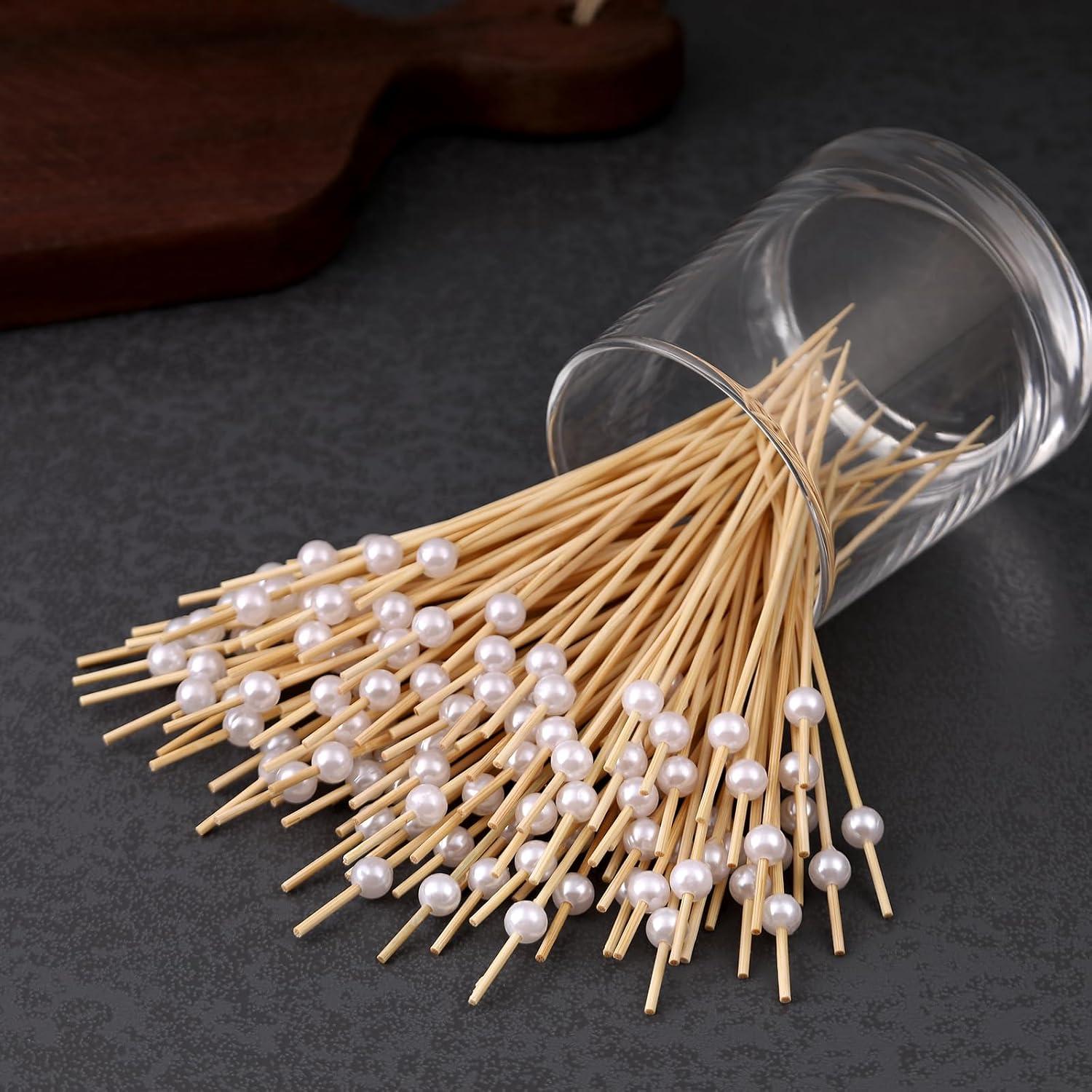 Paquete de 200 Palillos de Bambú con Bola Blanca 12 cm