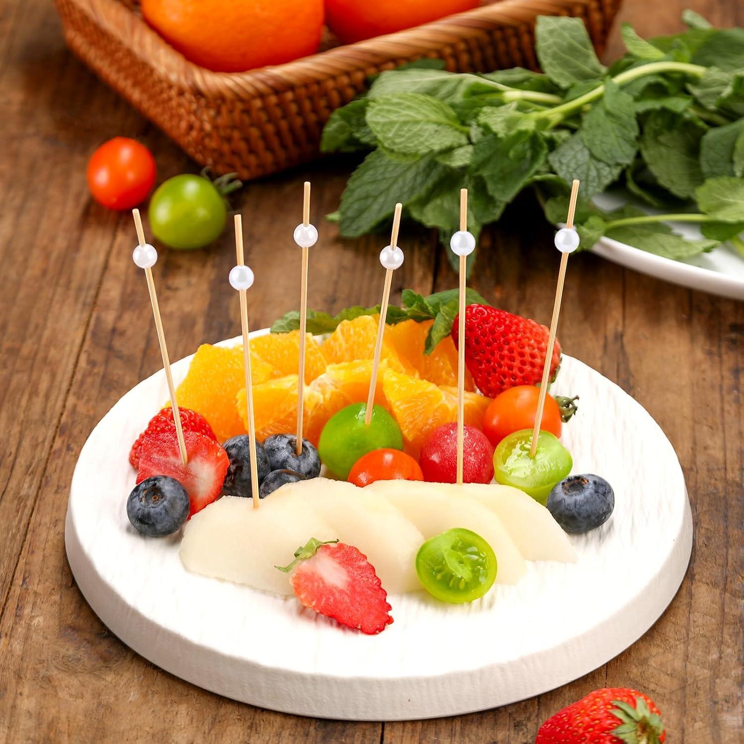 Paquete de 200 Palillos de Bambú con Bola Blanca 12 cm