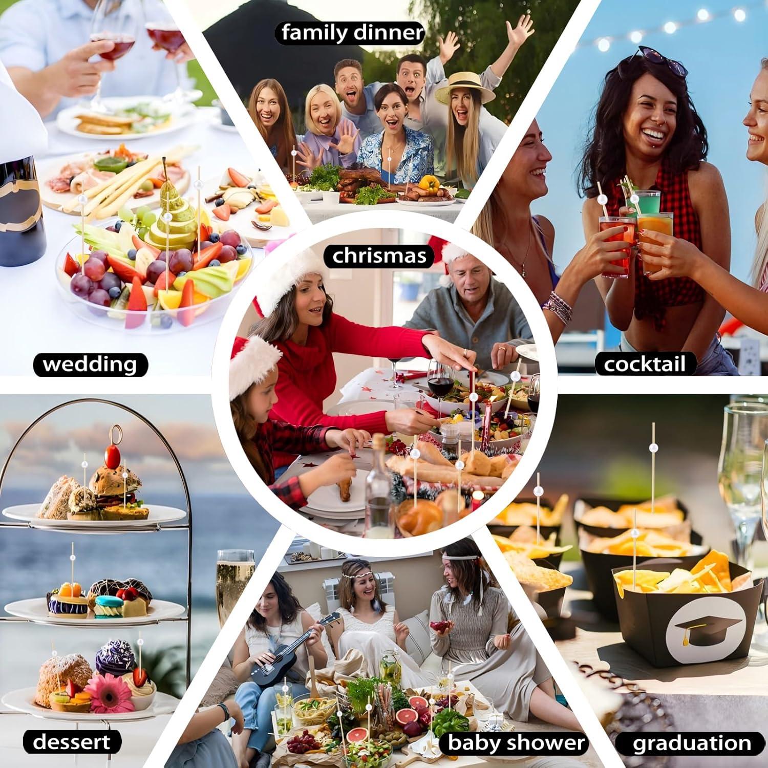 Paquete de 200 Palillos de Bambú con Bola Blanca 12 cm