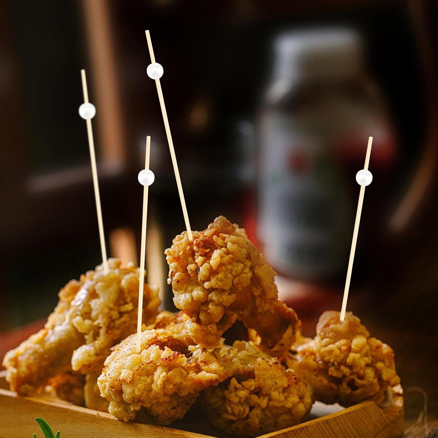 Paquete de 200 Palillos de Bambú con Bola Blanca 12 cm