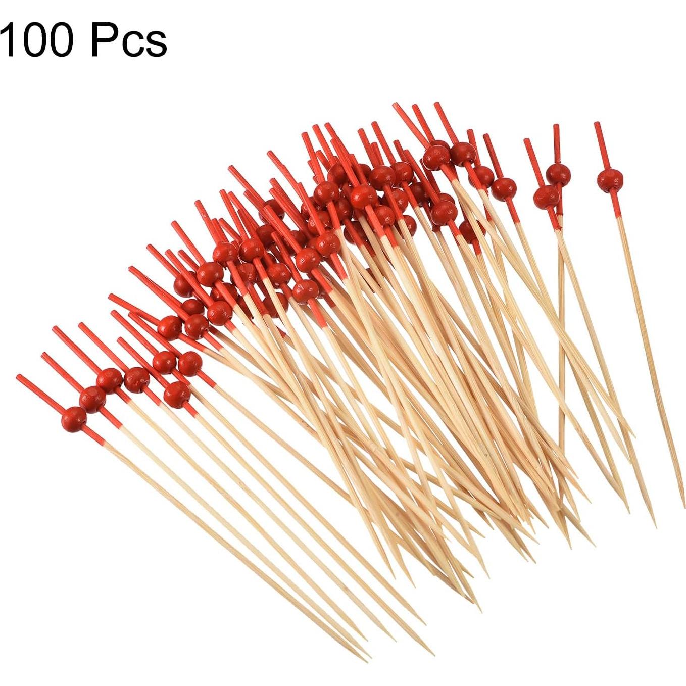 Palillos de Cóctel de Bambú uxcell 100Pcs 12cm Rojo