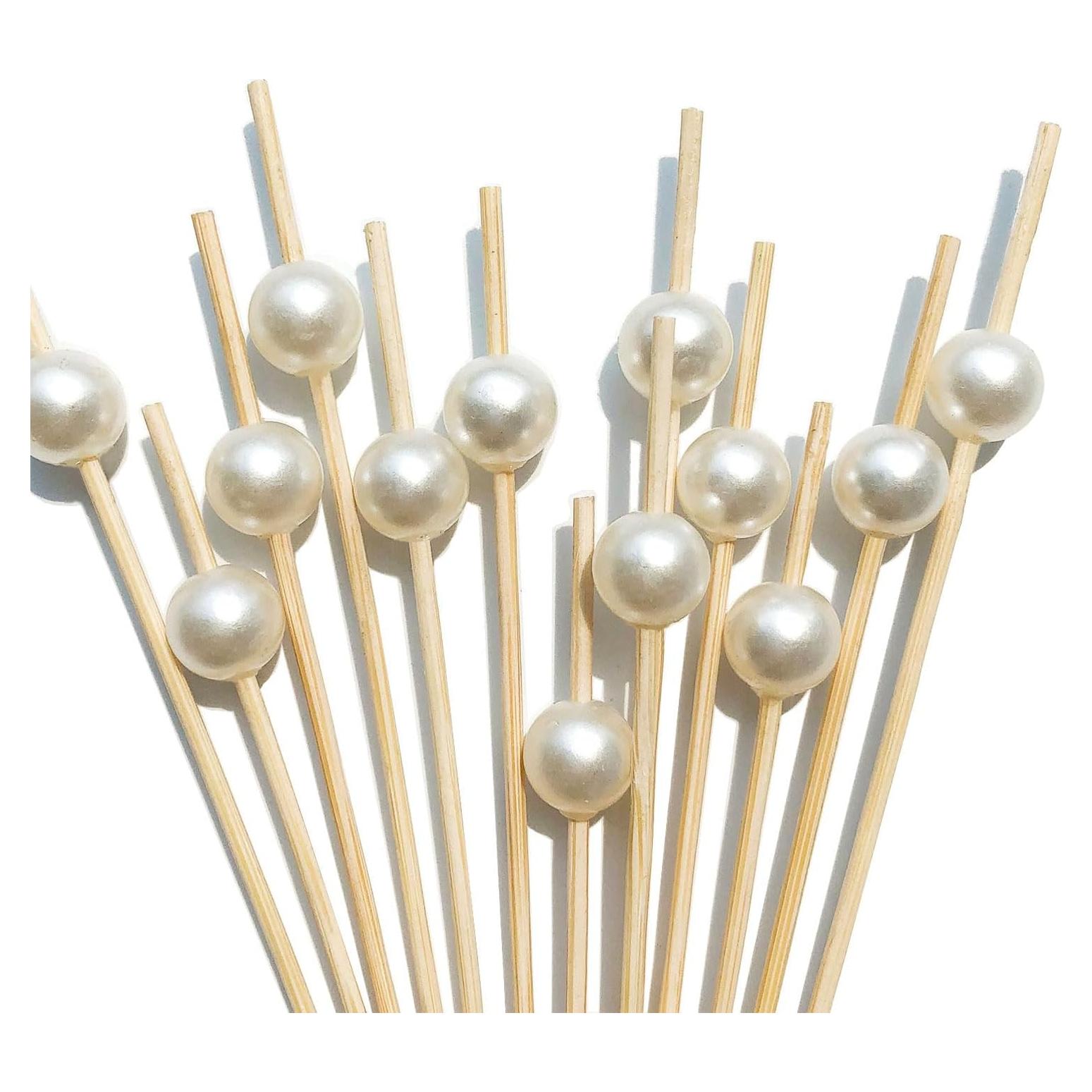Palillos de cóctel Amovvita 12 cm perla blanca desechables