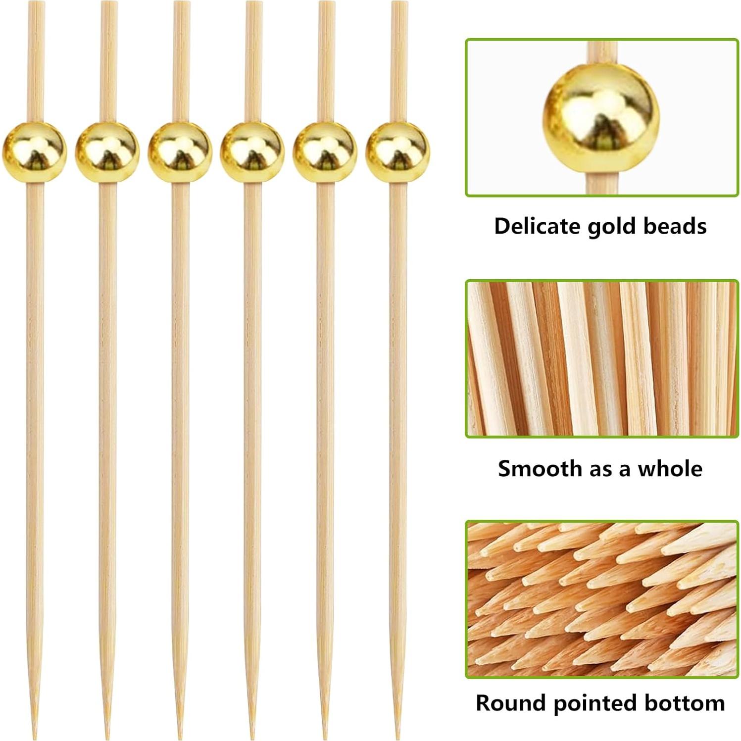 Palillos de cóctel de bambú THISONG 200PCS perla dorada