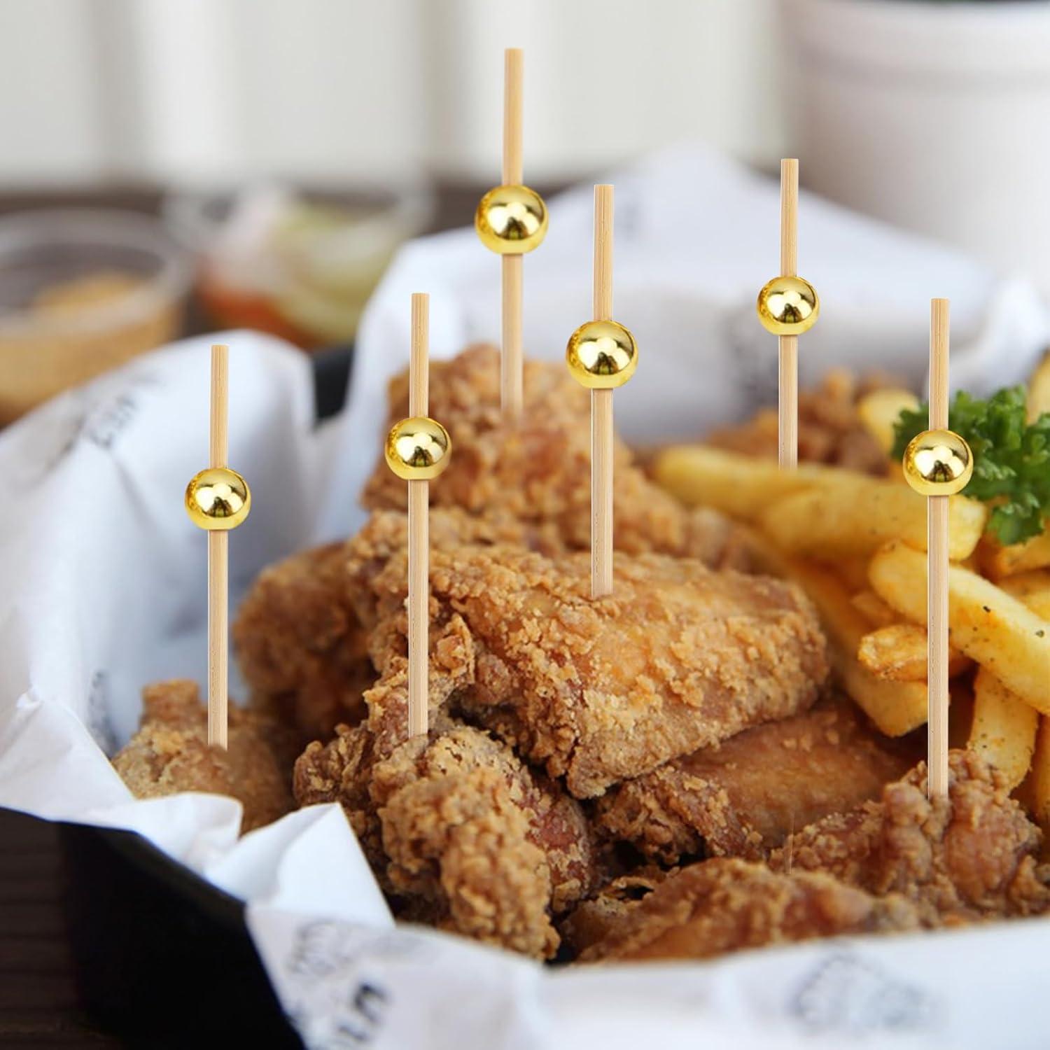 Palillos de cóctel de bambú THISONG 200PCS perla dorada