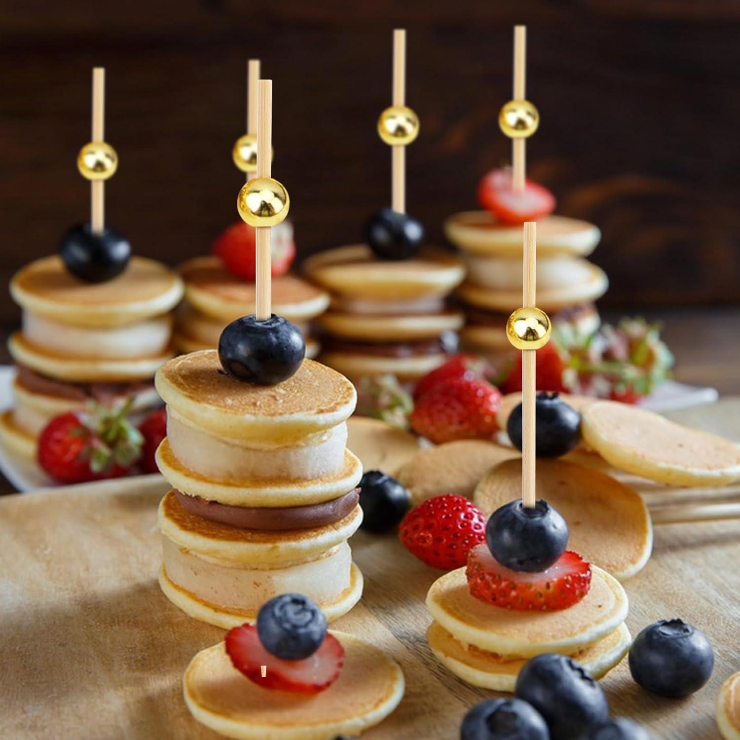 Palillos de cóctel de bambú THISONG 200PCS perla dorada