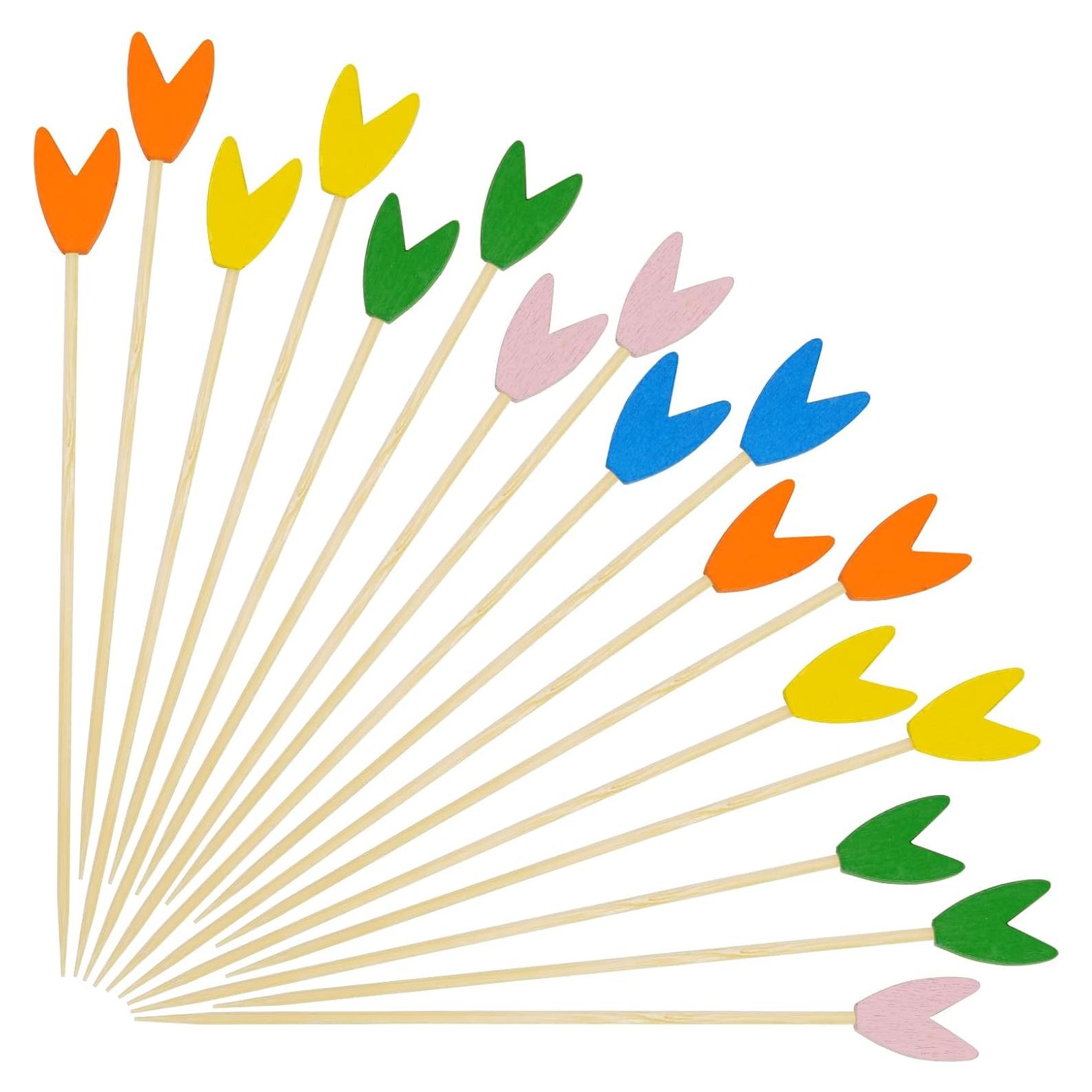 100 Palillos de Cóctel Tulipán de Bambú 11.94 cm para Aperitivos
