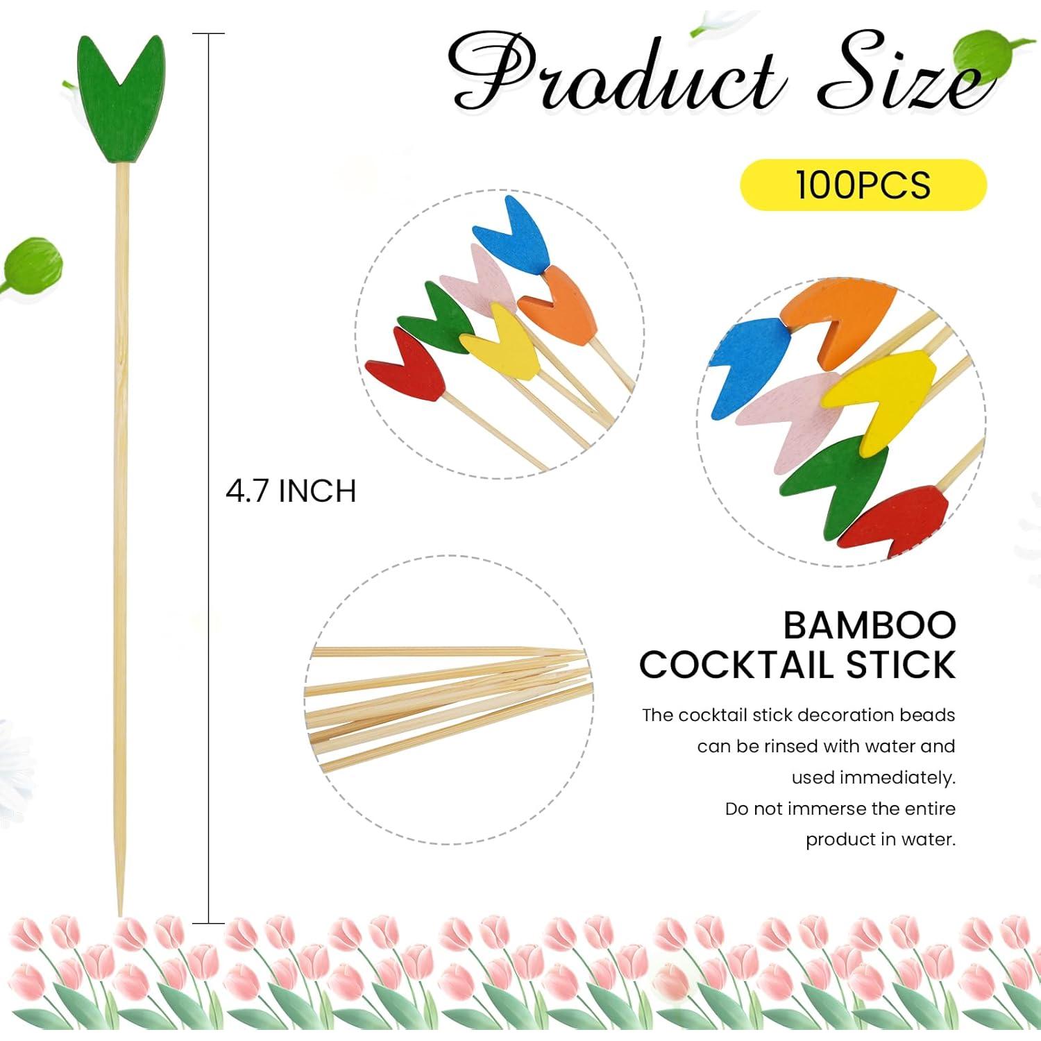 100 Palillos de Cóctel Tulipán de Bambú 11.94 cm para Aperitivos