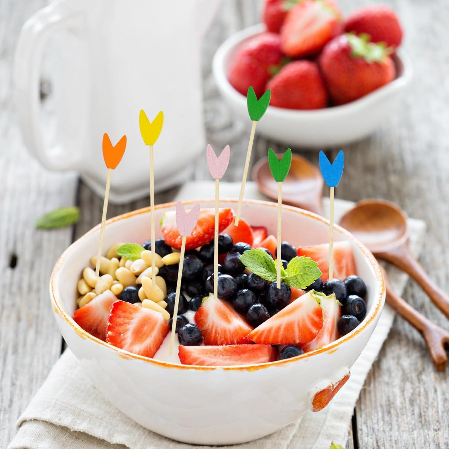 100 Palillos de Cóctel Tulipán de Bambú 11.94 cm para Aperitivos