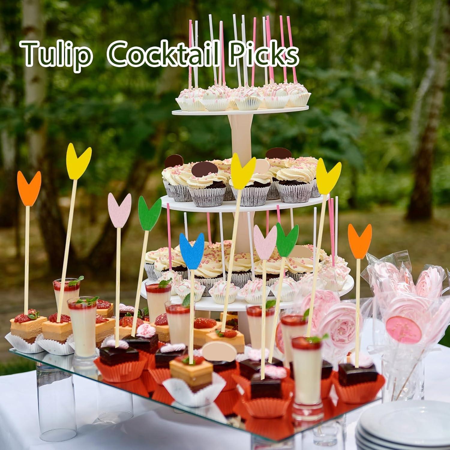 100 Palillos de Cóctel Tulipán de Bambú 11.94 cm para Aperitivos