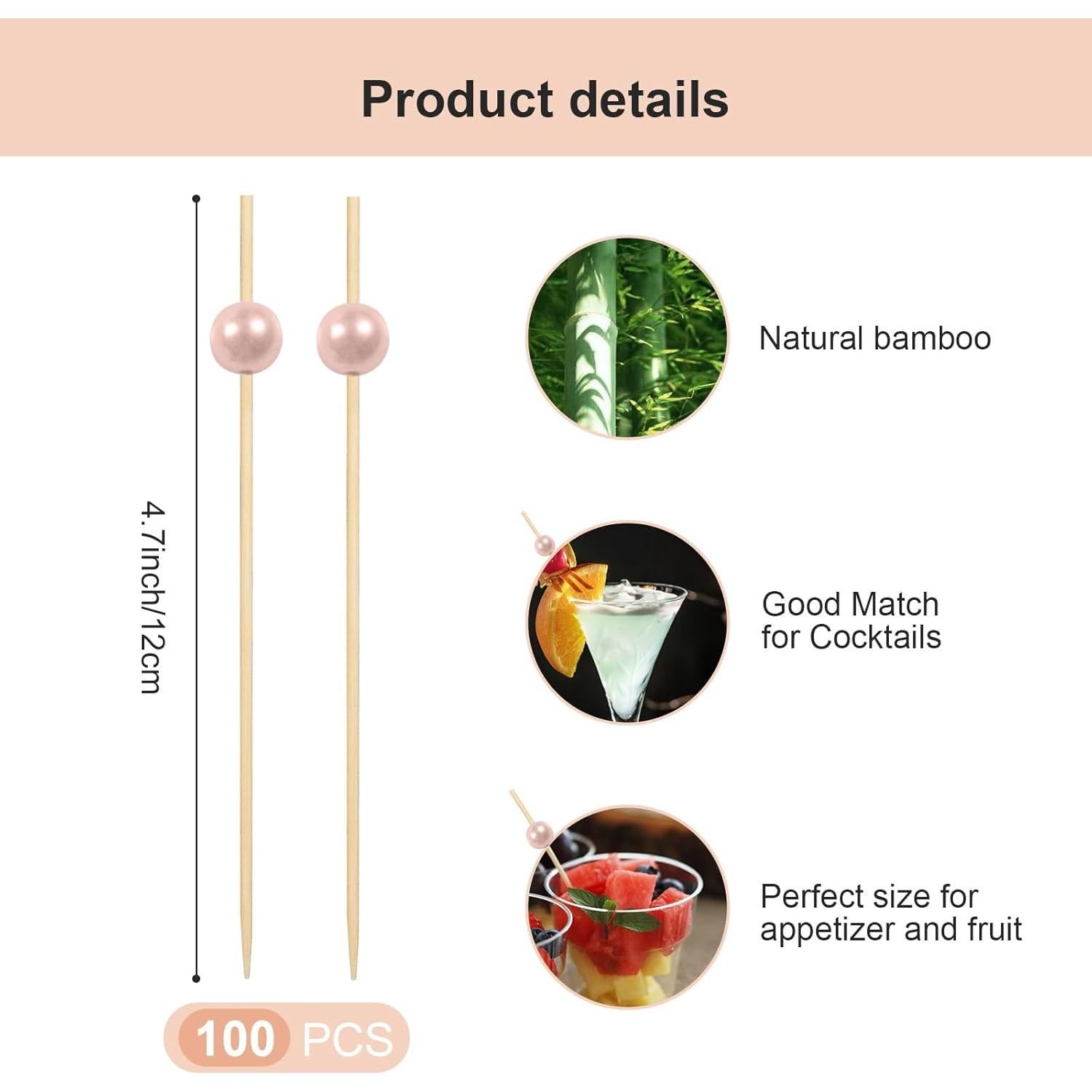 Palillos de cóctel rosa FOONLOK 30.2 cm 100 unidades