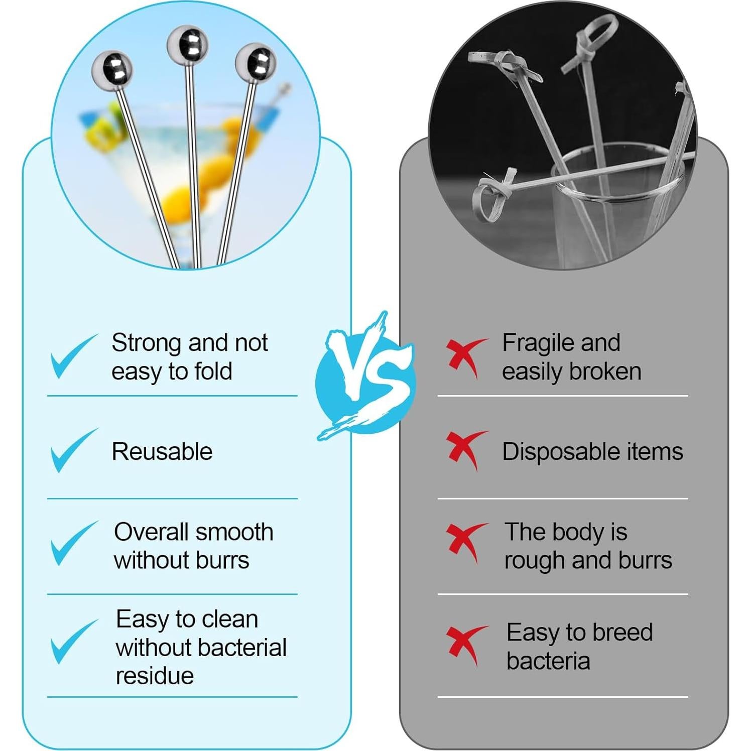 30 Pcs Palillos de Cóctel de Acero Inoxidable PECULA 10.8 cm