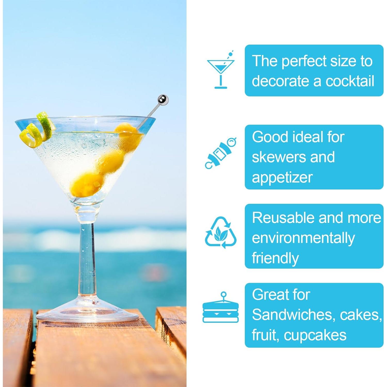 30 Pcs Palillos de Cóctel de Acero Inoxidable PECULA 10.8 cm