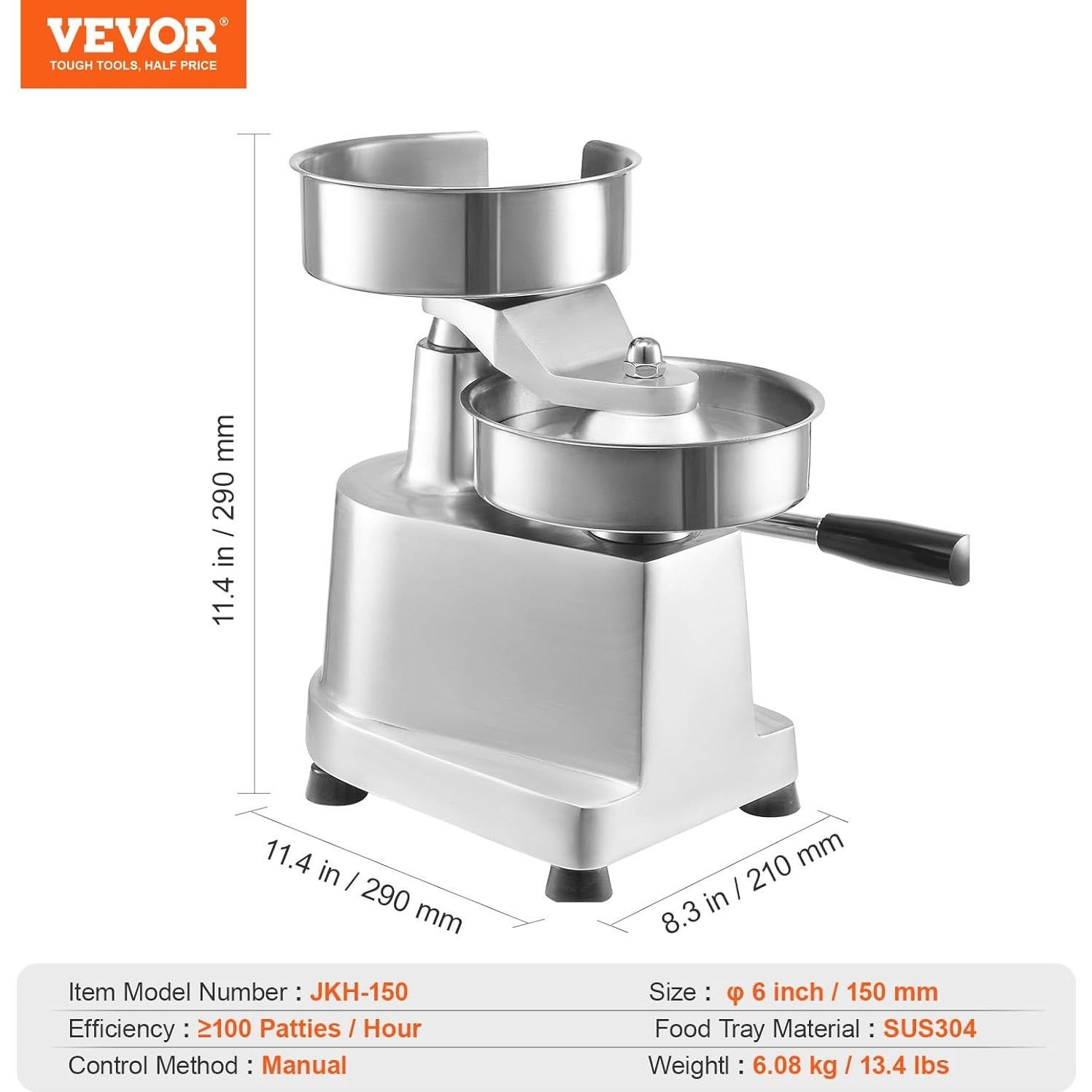 Fabricante de Hamburguesas VEVOR JKH-150 Acero Inoxidable 150mm
