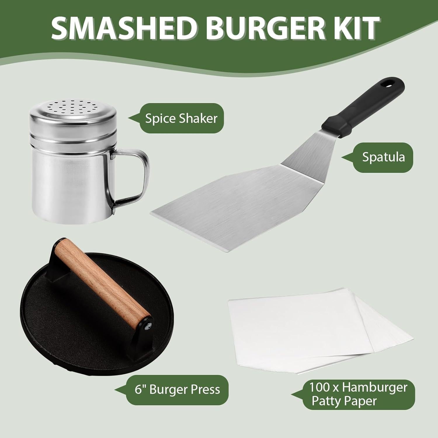Kit Smash Burger EWFEN - Prensa Hierro Fundido + Espátula