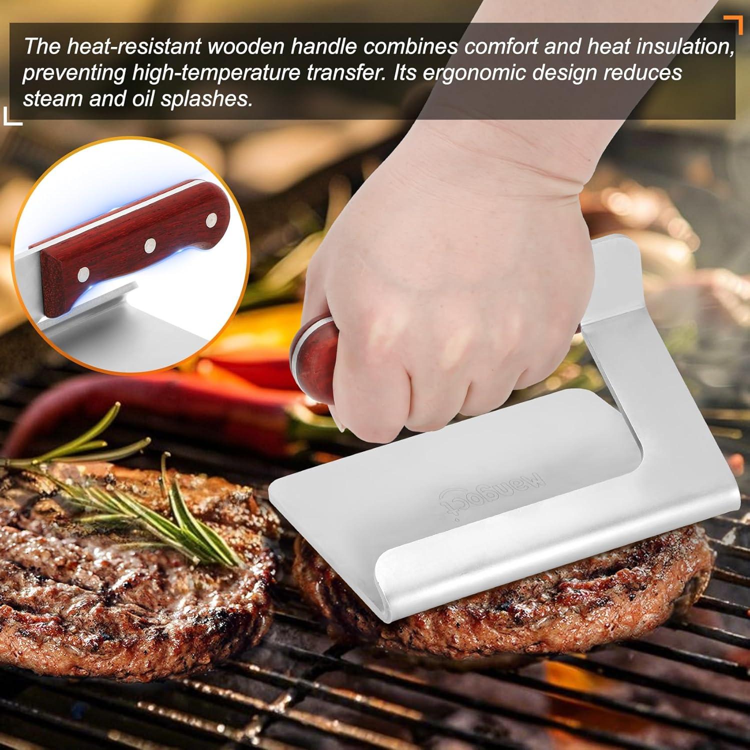 Prensa de Hamburguesas Acero Inoxidable Mango Madera 12.7 cm