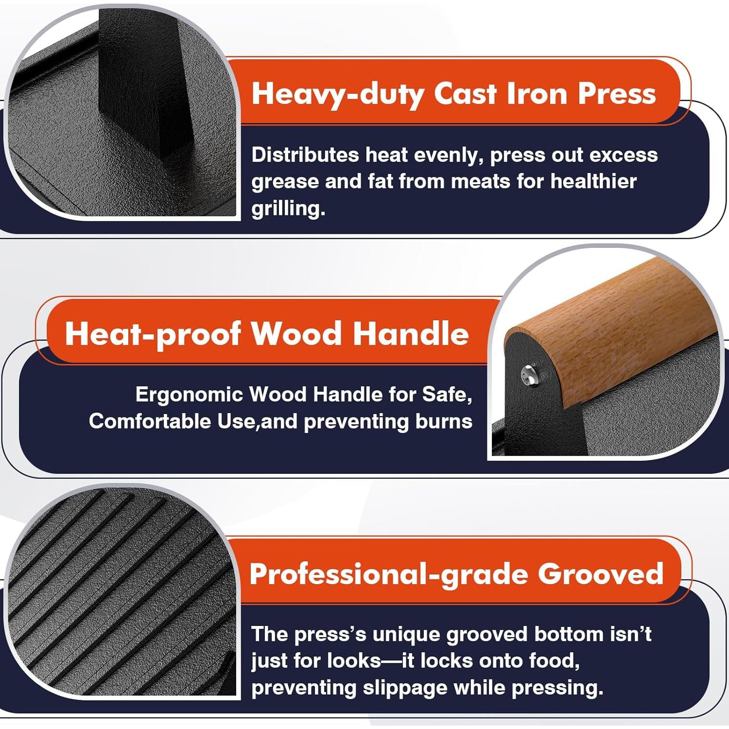 Prensa de Hamburguesas LLAMA VIVA Hierro Fundido 21.6x7.9cm