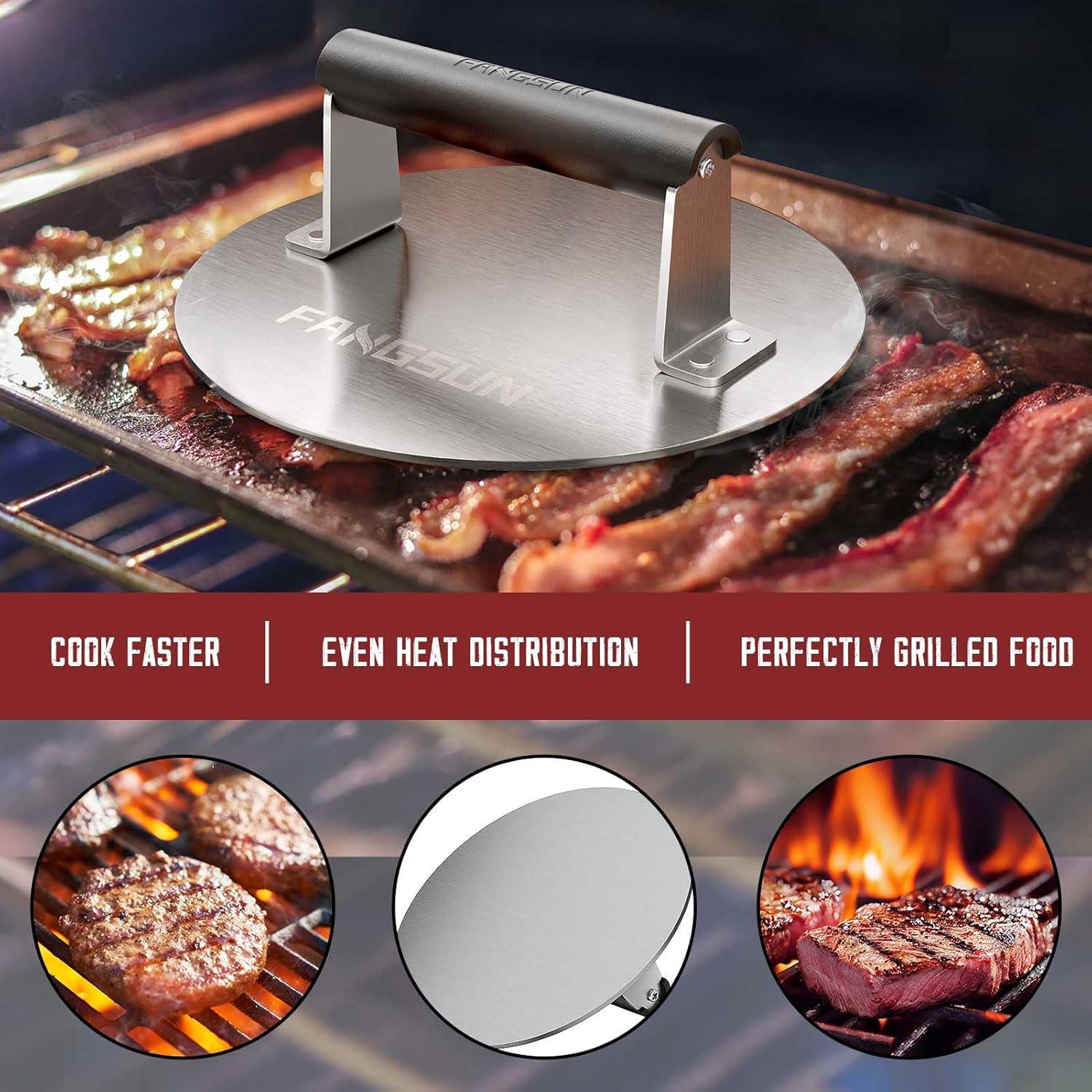 Prensa de Hamburguesa FANGSUN 21.6 cm Acero Inoxidable Antiadherente