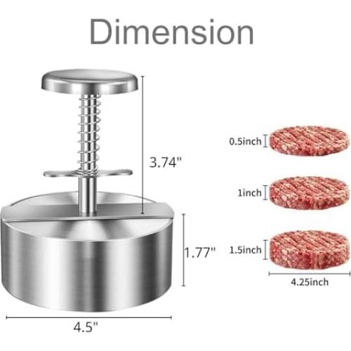 Prensa de Hamburguesas Ajustable Acero Inoxidable 11.43 cm