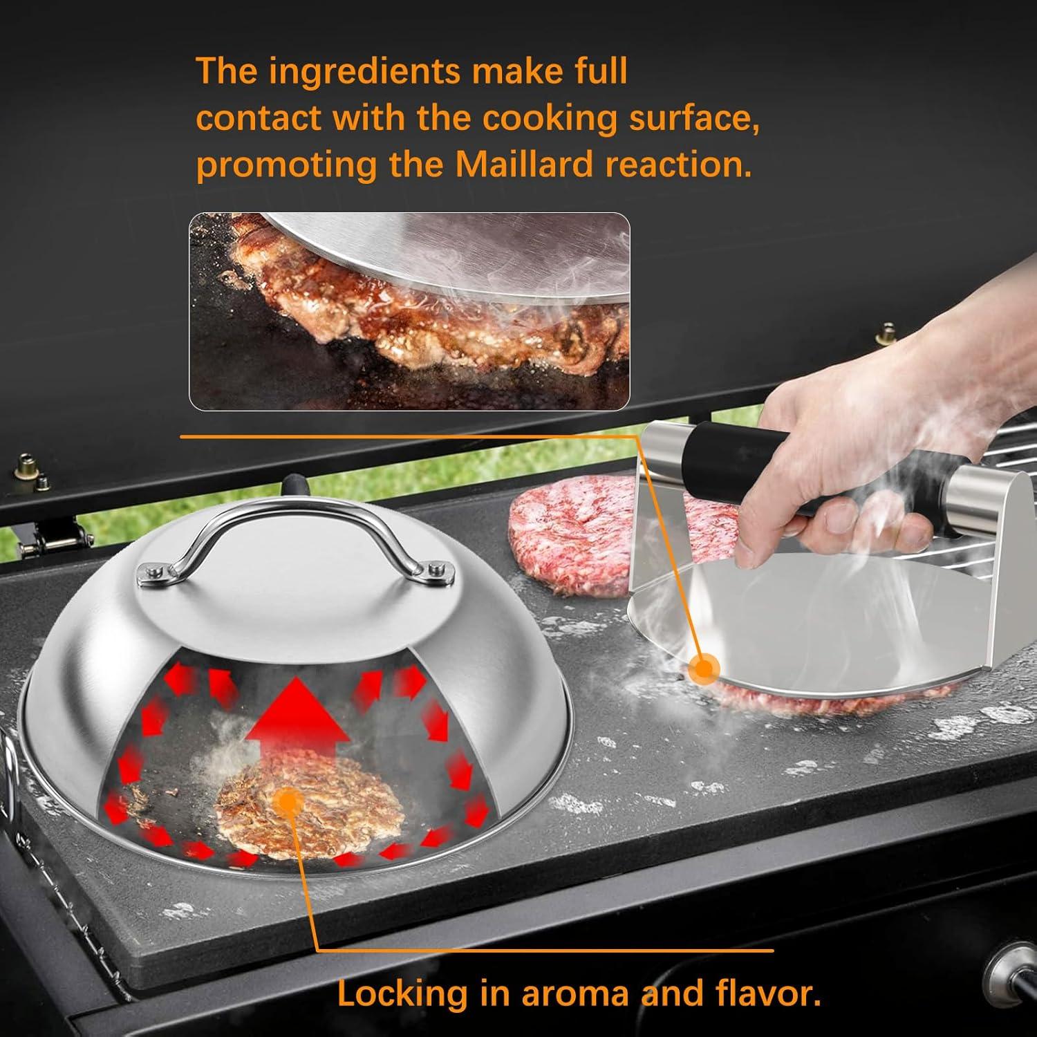 Kit de Prensa de Hamburguesas y Domo Derretidor YIYUE 22.86 cm