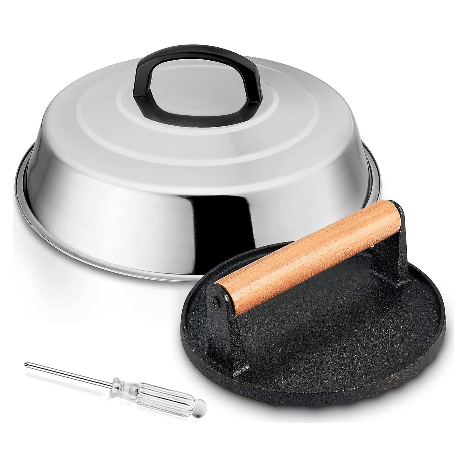 Domo de Derretir Queso 30.48 cm + Prensa Hierro Fundido 17.78 cm HaSteeL