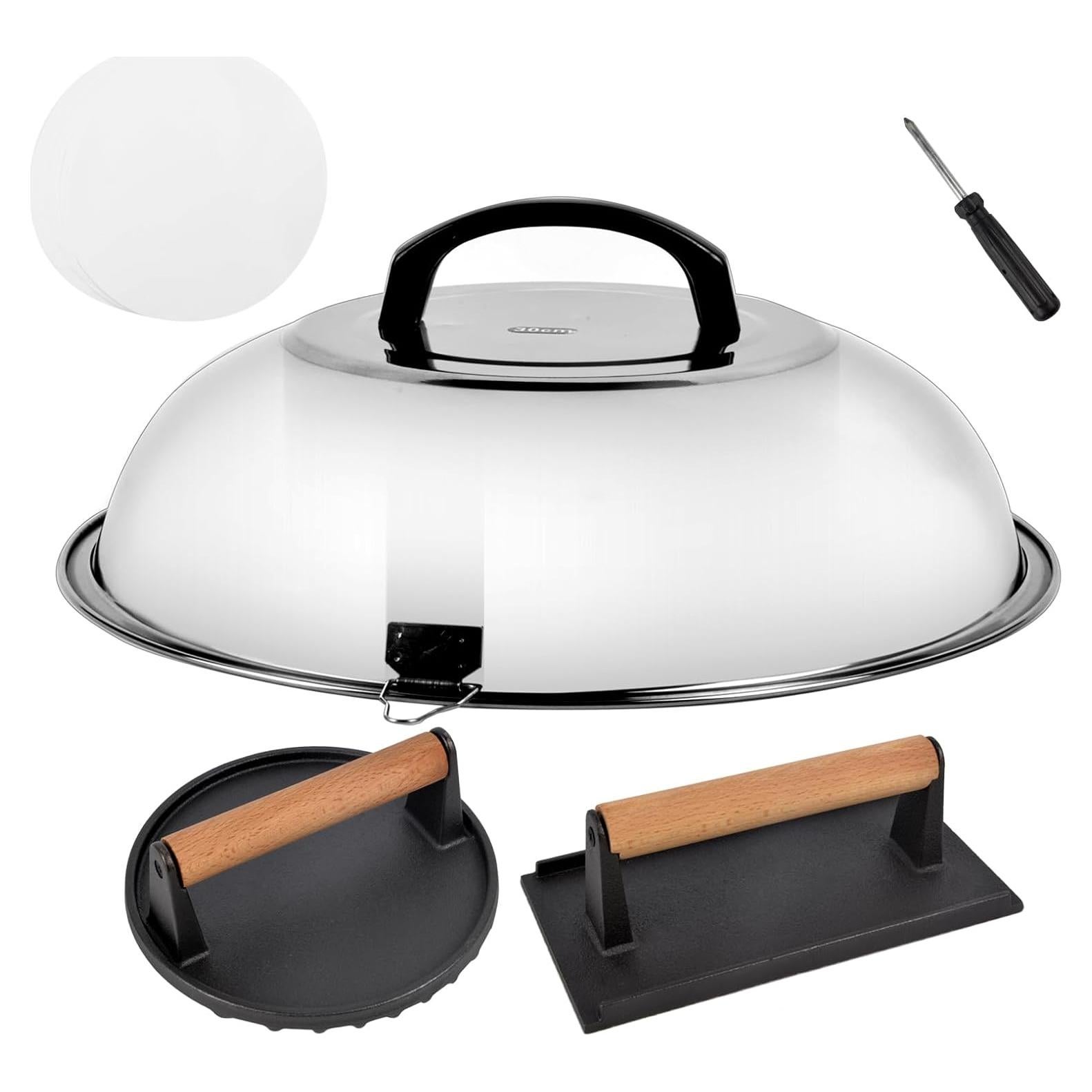 Kit de Accesorios para Plancha Blackstone - Prensa de Hamburguesa y Cúpula