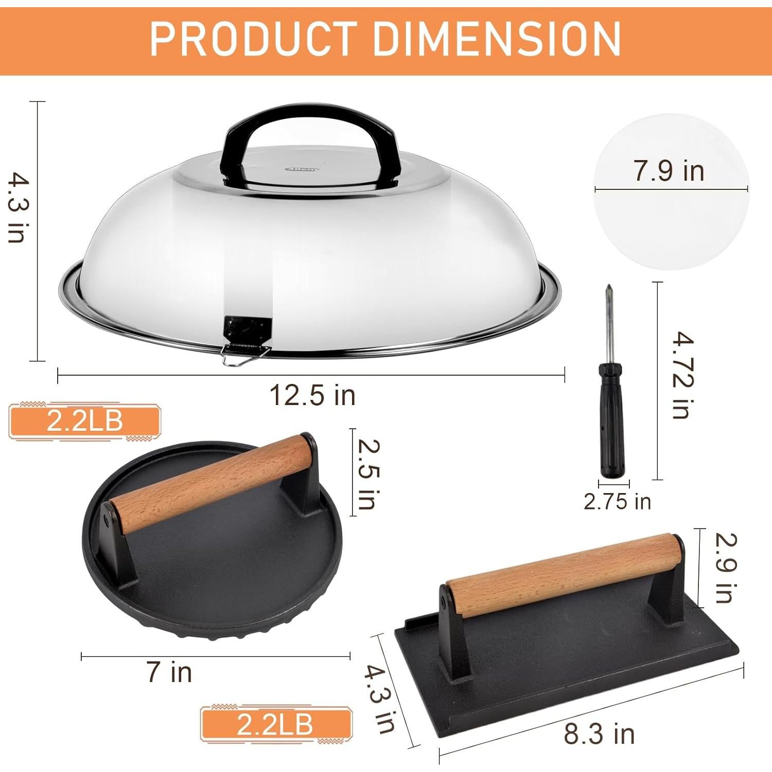 Kit de Accesorios para Plancha Blackstone - Prensa de Hamburguesa y Cúpula