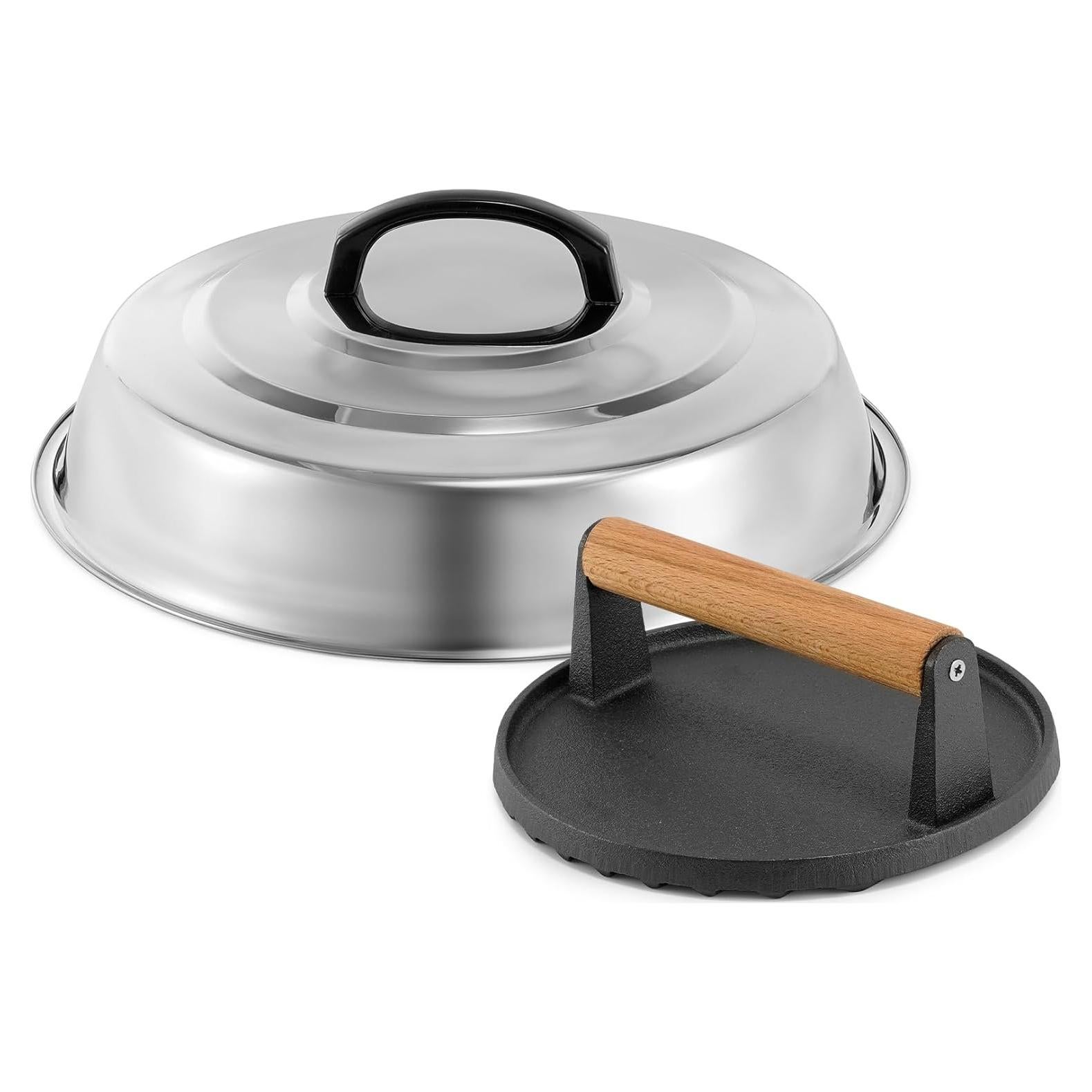 Kit de Accesorios BBQ RunTo: Cubierta Acero Inoxidable 30.48 cm y Prensa Hierro Fundido