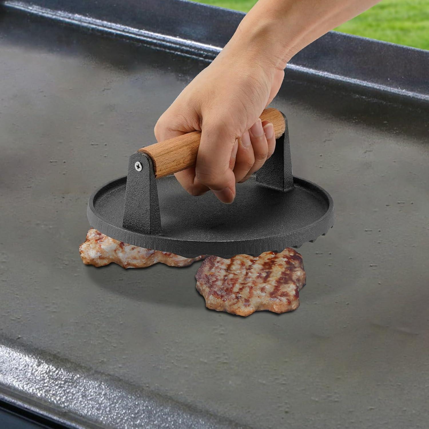 Kit de Accesorios BBQ RunTo: Cubierta Acero Inoxidable 30.48 cm y Prensa Hierro Fundido