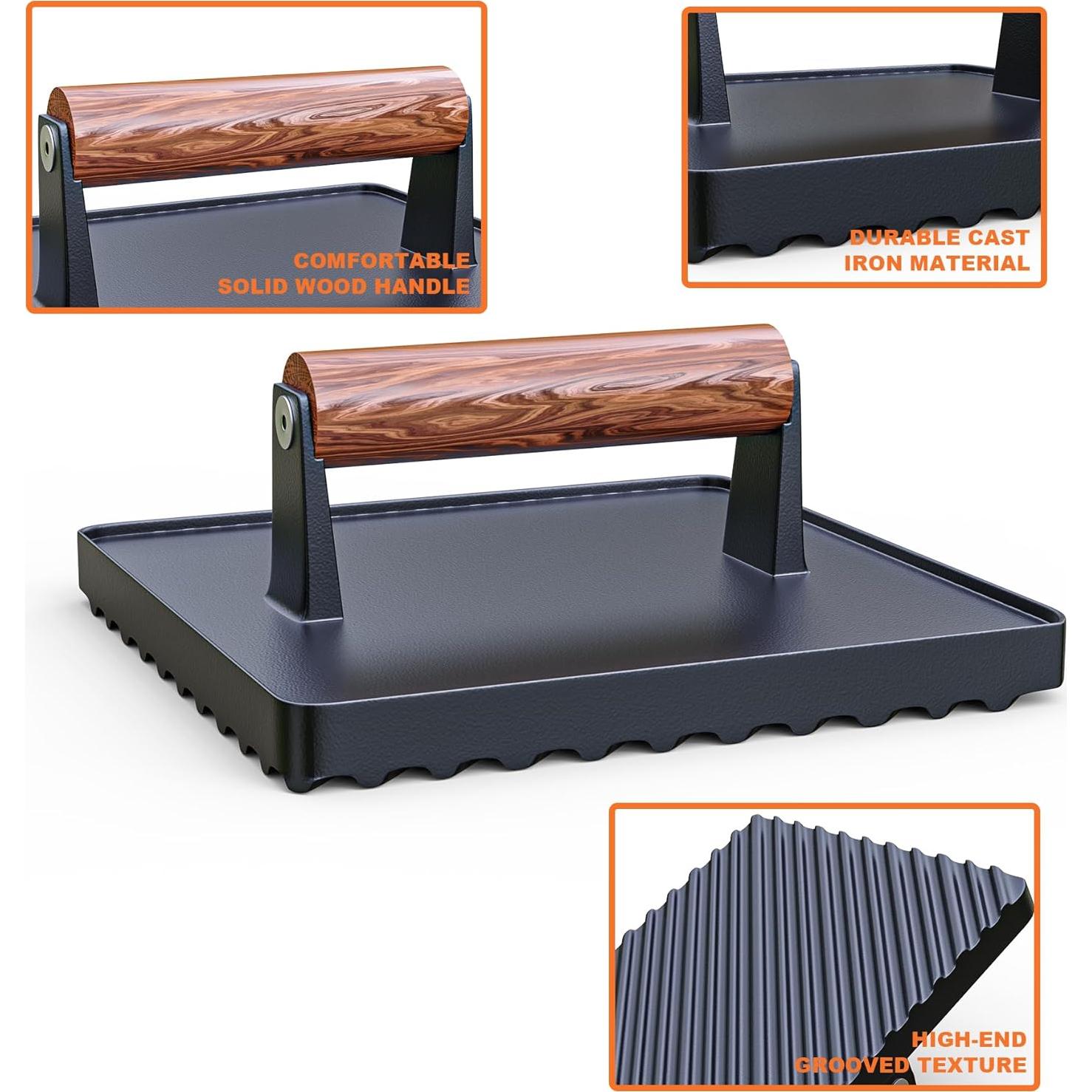 Prensa de Hamburguesas KEESHA de Hierro Fundido 10" x 10"