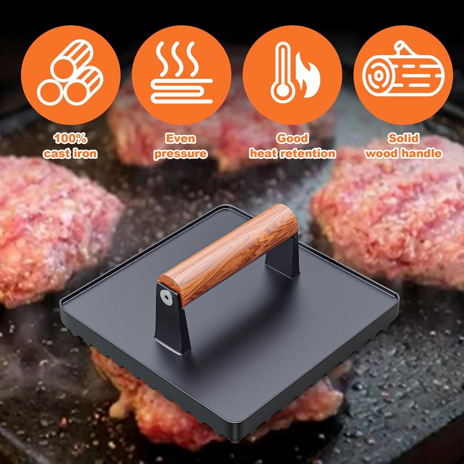 Prensa de Hamburguesas KEESHA de Hierro Fundido 10" x 10"