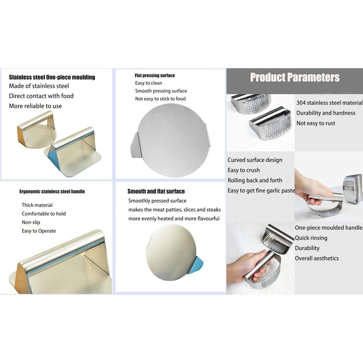 Juego de 2 Prensas de Hamburguesa y Ajo UNI-RHYTHM 16 cm