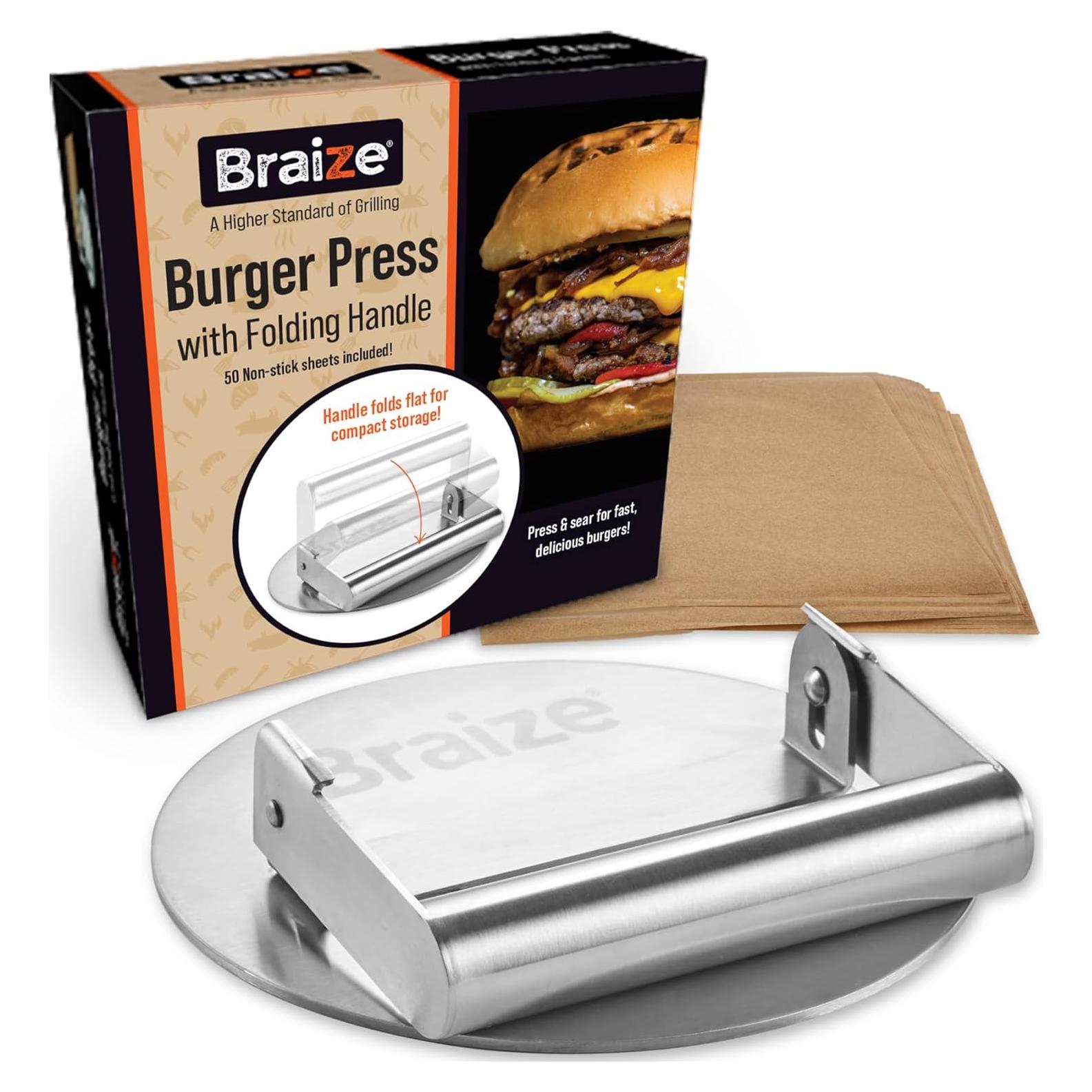 Kit Prensa Hamburguesas Smash Braize 50 Hojas Antiadherentes