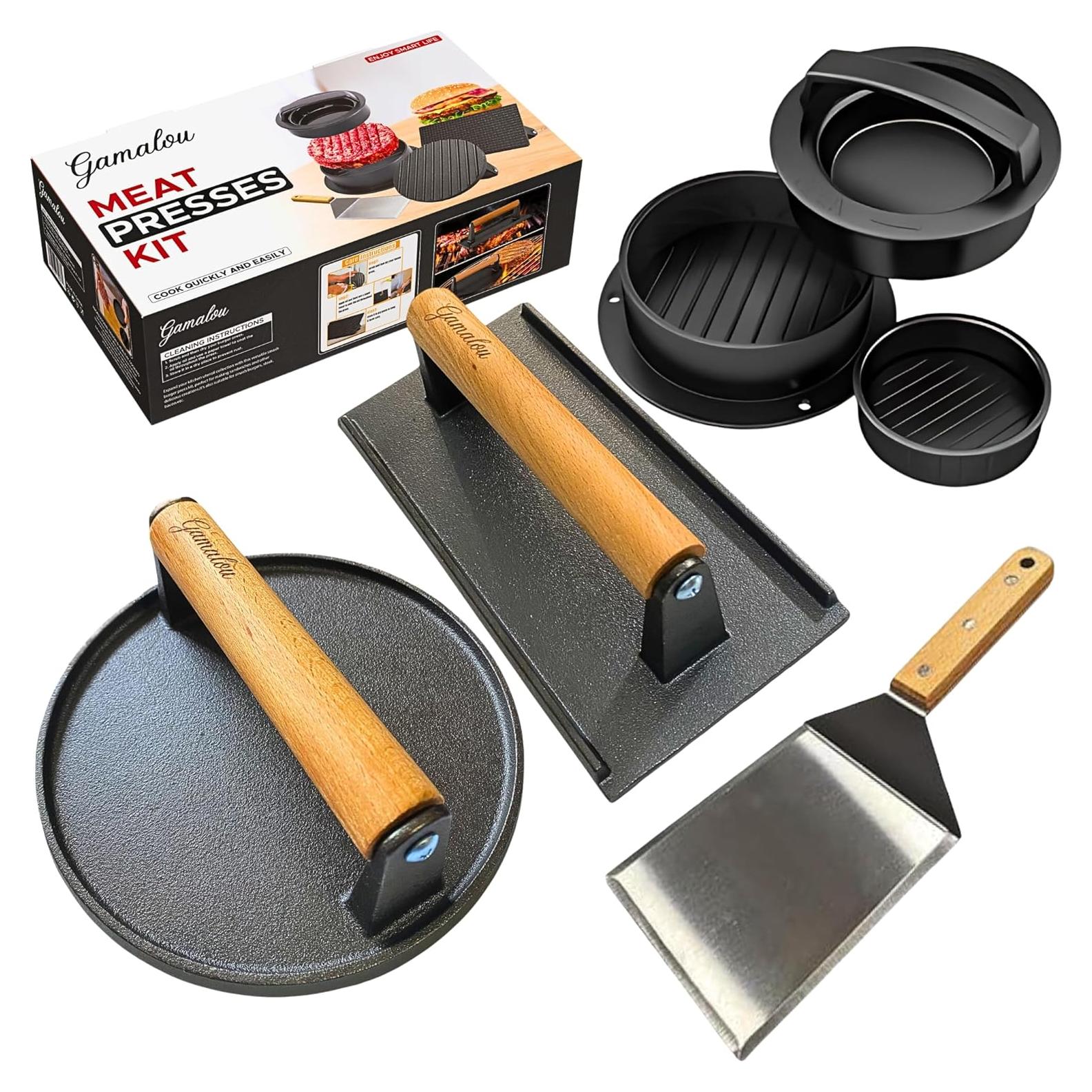 Kit de Prensa de Hamburguesas Gamalou 3 en 1 Hierro Fundido