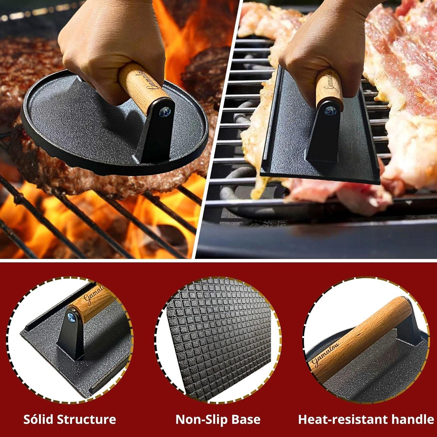 Kit de Prensa de Hamburguesas Gamalou 3 en 1 Hierro Fundido