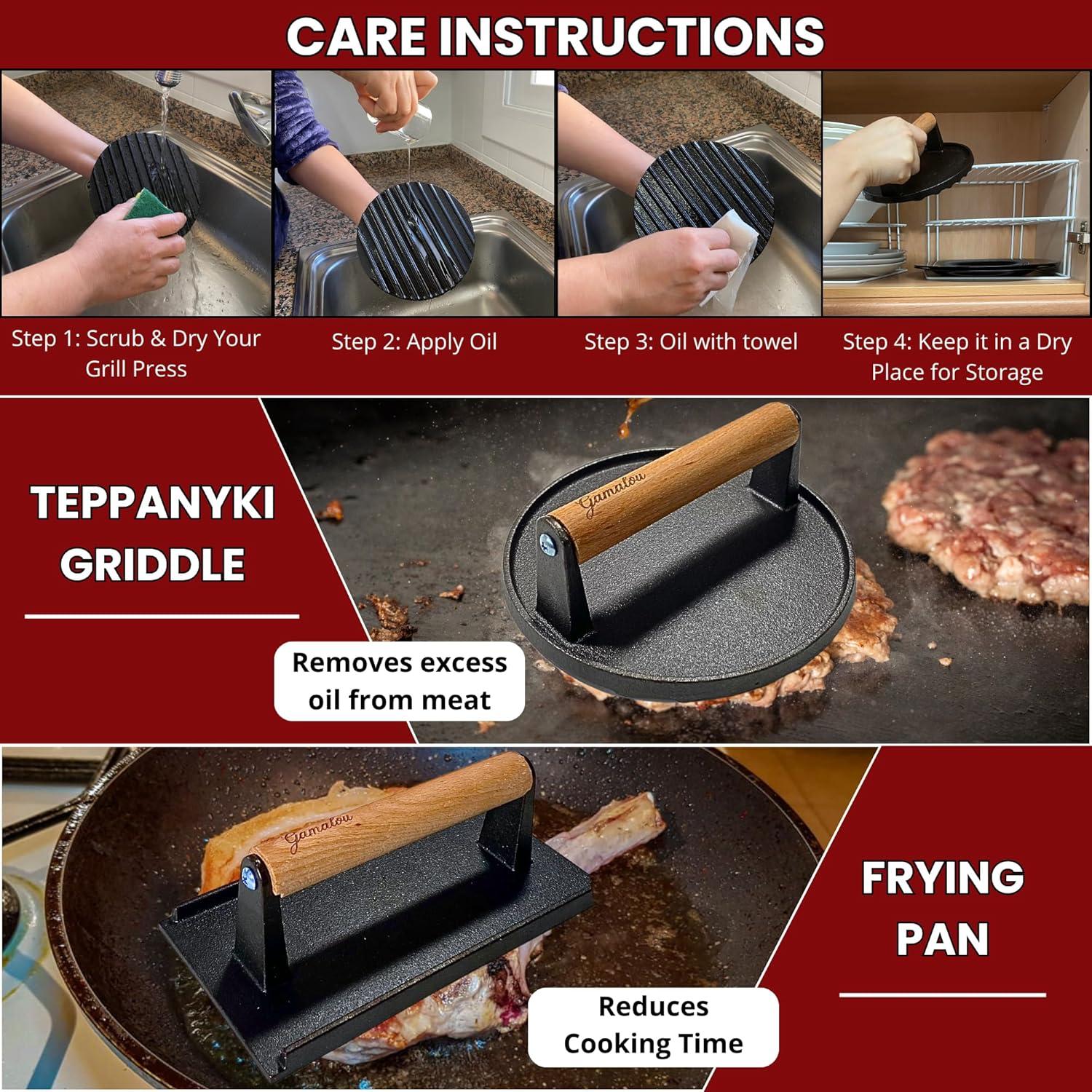 Kit de Prensa de Hamburguesas Gamalou 3 en 1 Hierro Fundido