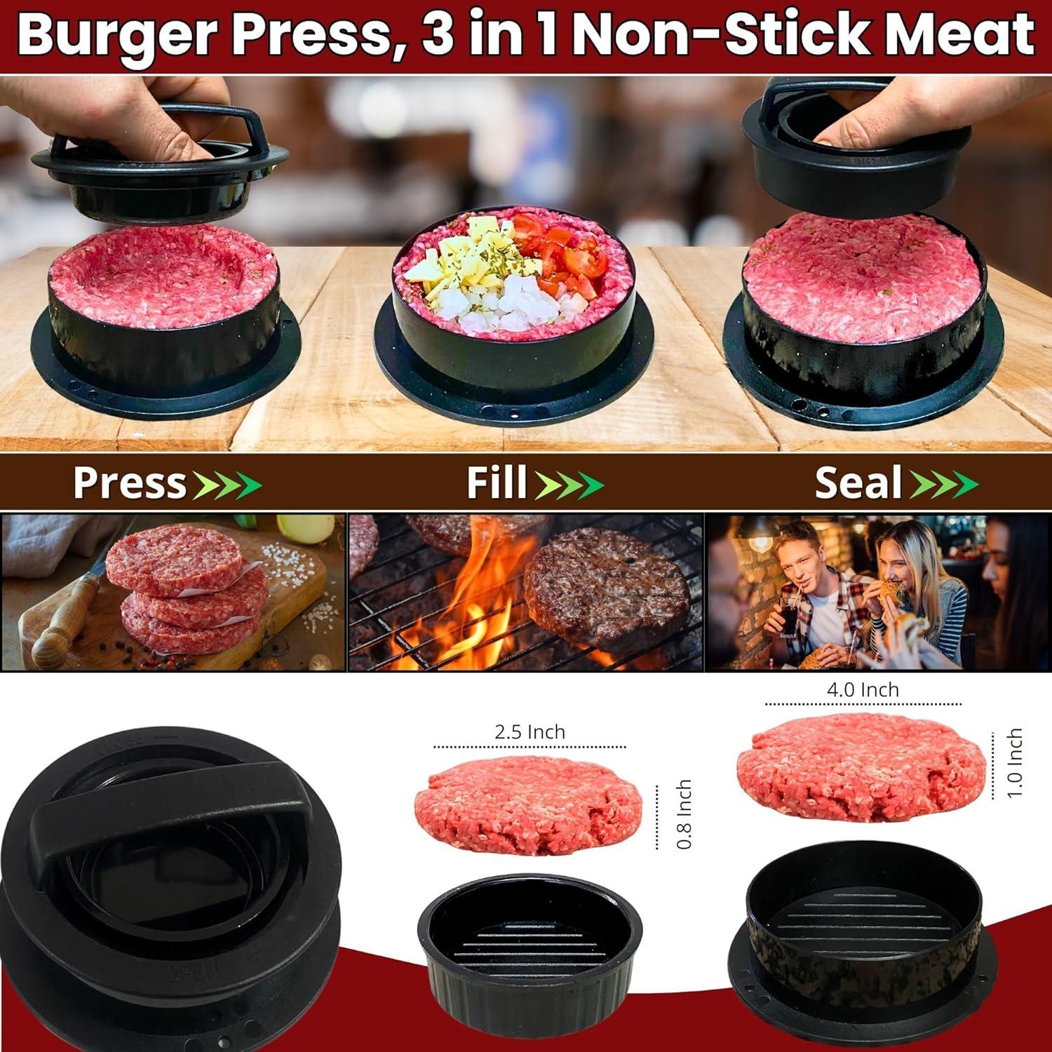 Kit de Prensa de Hamburguesas Gamalou 3 en 1 Hierro Fundido