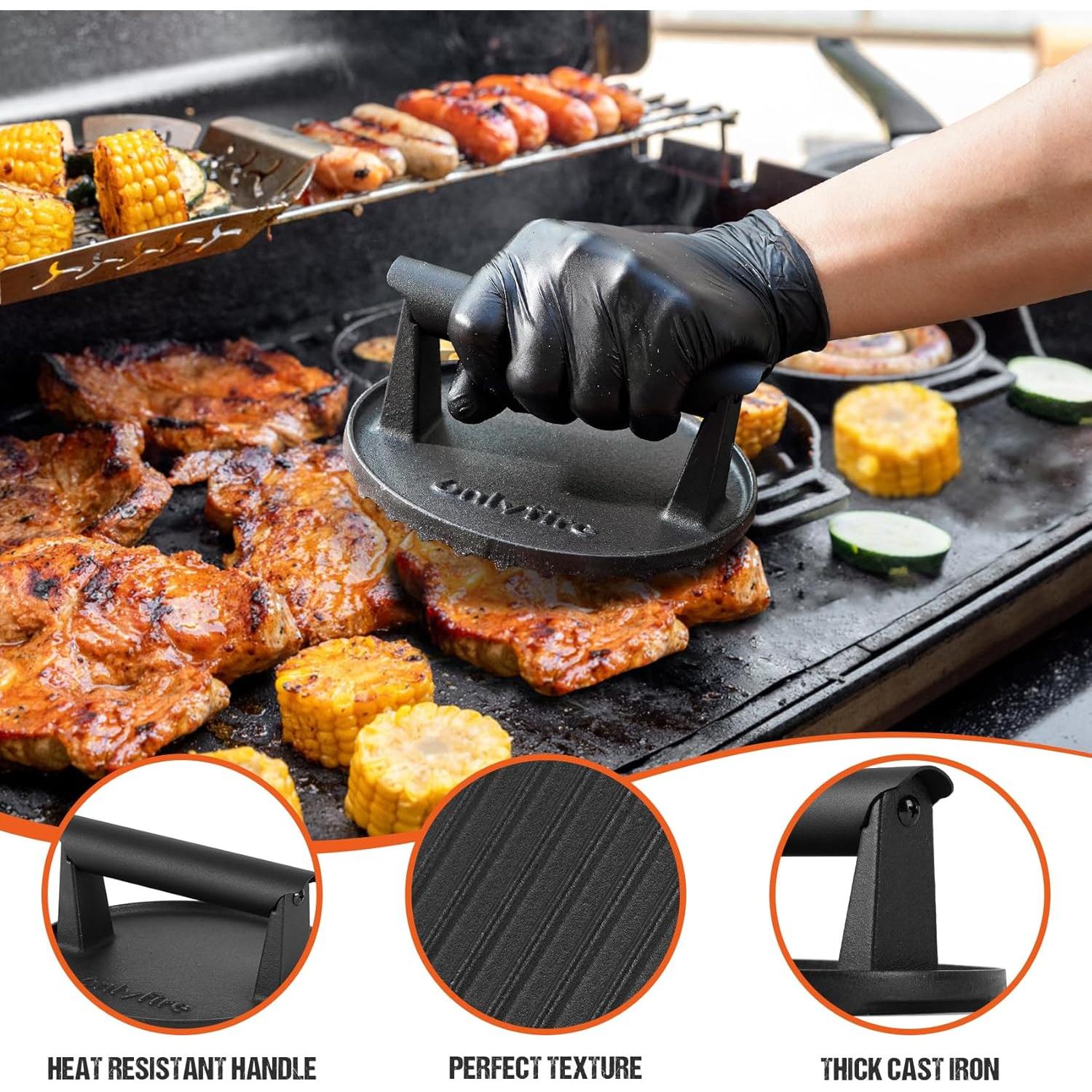 Prensa de Parrilla de Hierro Fundido Onlyfire 6" Antiadherente