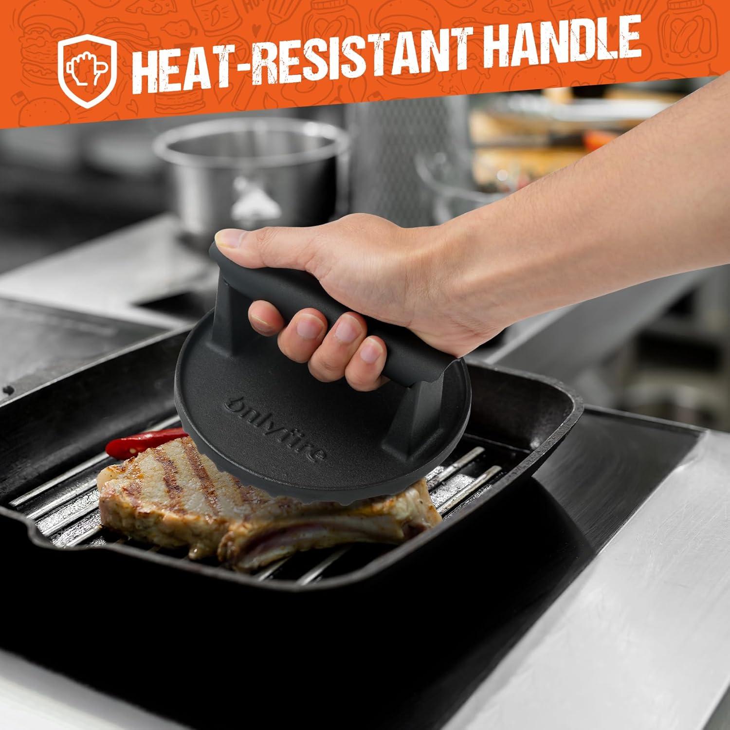 Prensa de Parrilla de Hierro Fundido Onlyfire 6" Antiadherente