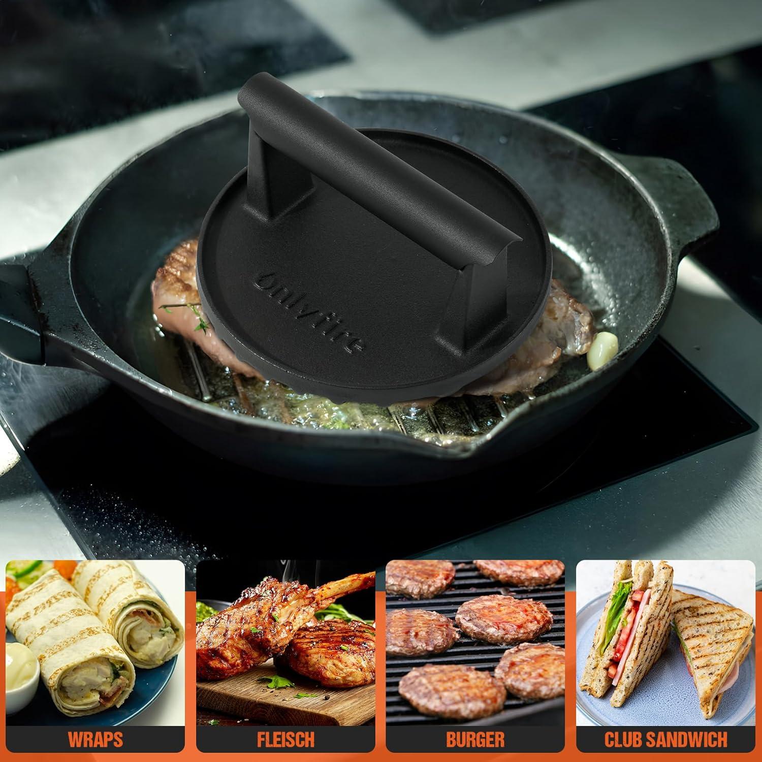 Prensa de Parrilla de Hierro Fundido Onlyfire 6" Antiadherente