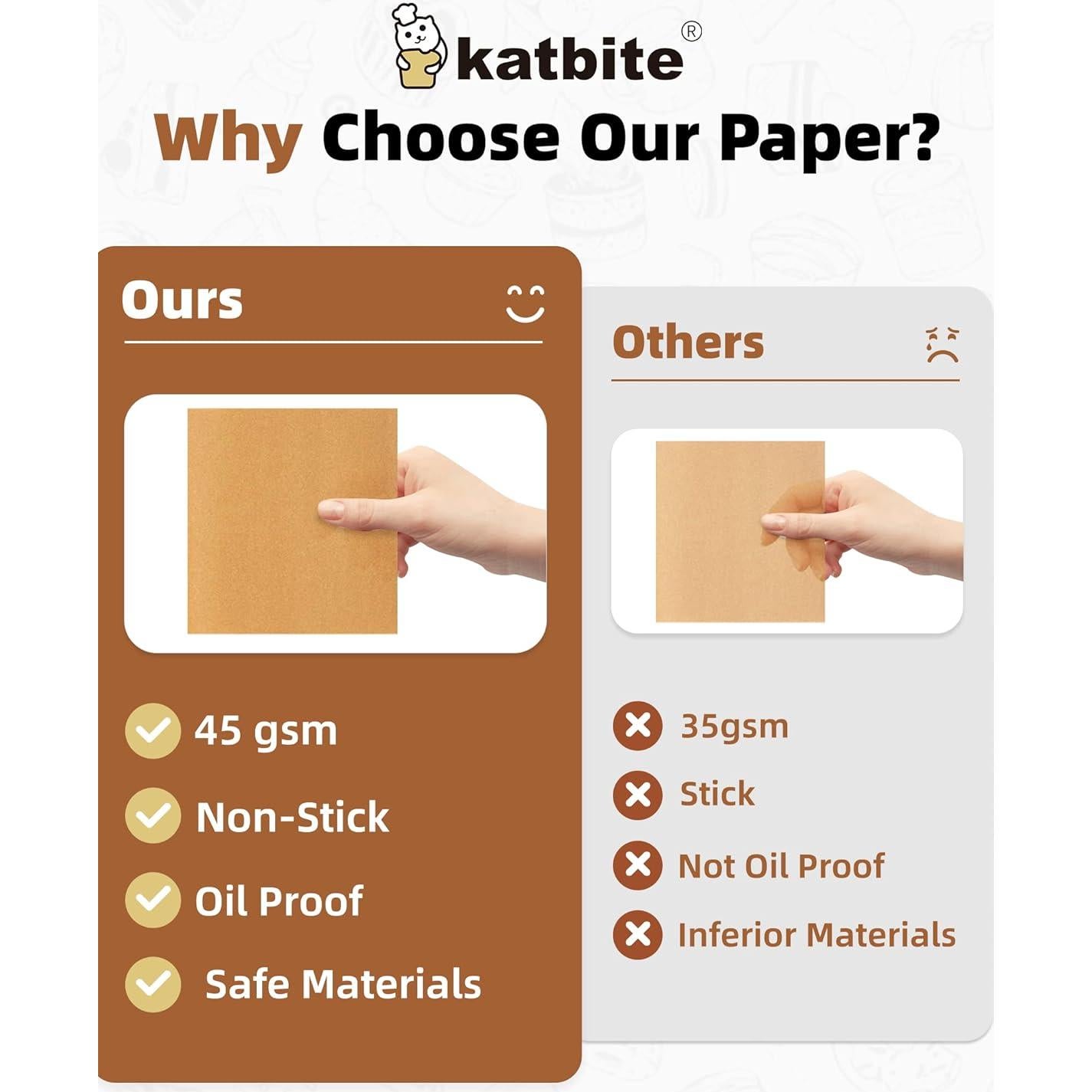 Papel para Hamburguesas Katbite 300 Hojas 15x15 cm Antiadherente