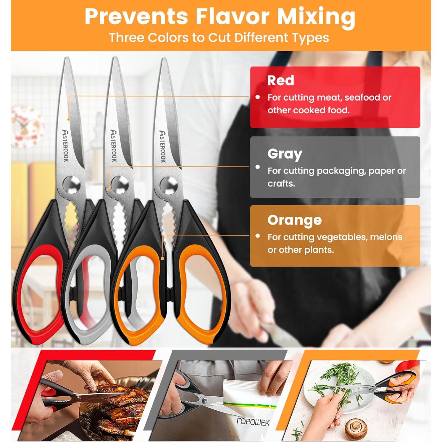 Tijeras de Cocina Astercook 3 Unidades Hoja Serrada Ergonómicas