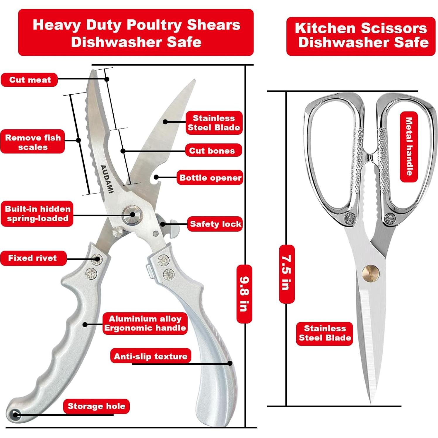 Juego de 2 Tijeras de Cocina AUDAMI Acero Inoxidable 430g