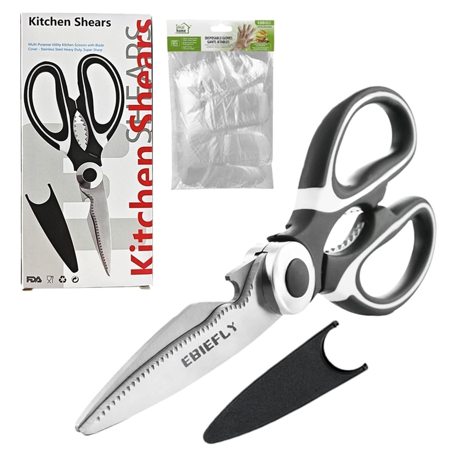 Tijeras de Cocina Multifuncionales EBIEFLY + 100 Guantes Desechables