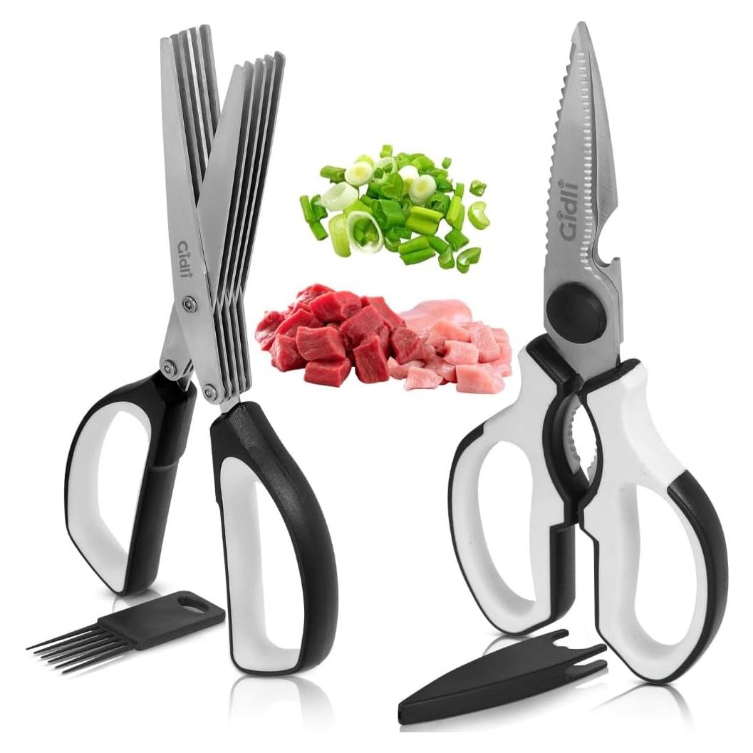 Gidli Tijeras de Cocina y Hierbas 2 Paquetes Acero Inoxidable