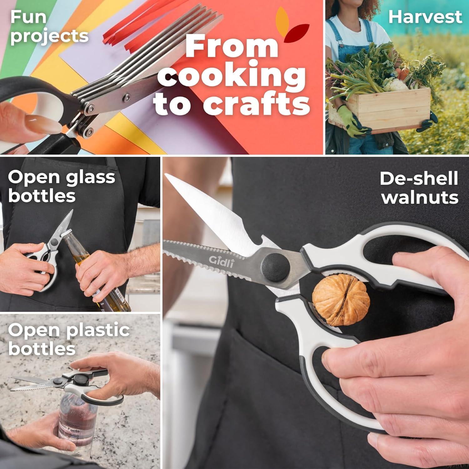 Gidli Tijeras de Cocina y Hierbas 2 Paquetes Acero Inoxidable