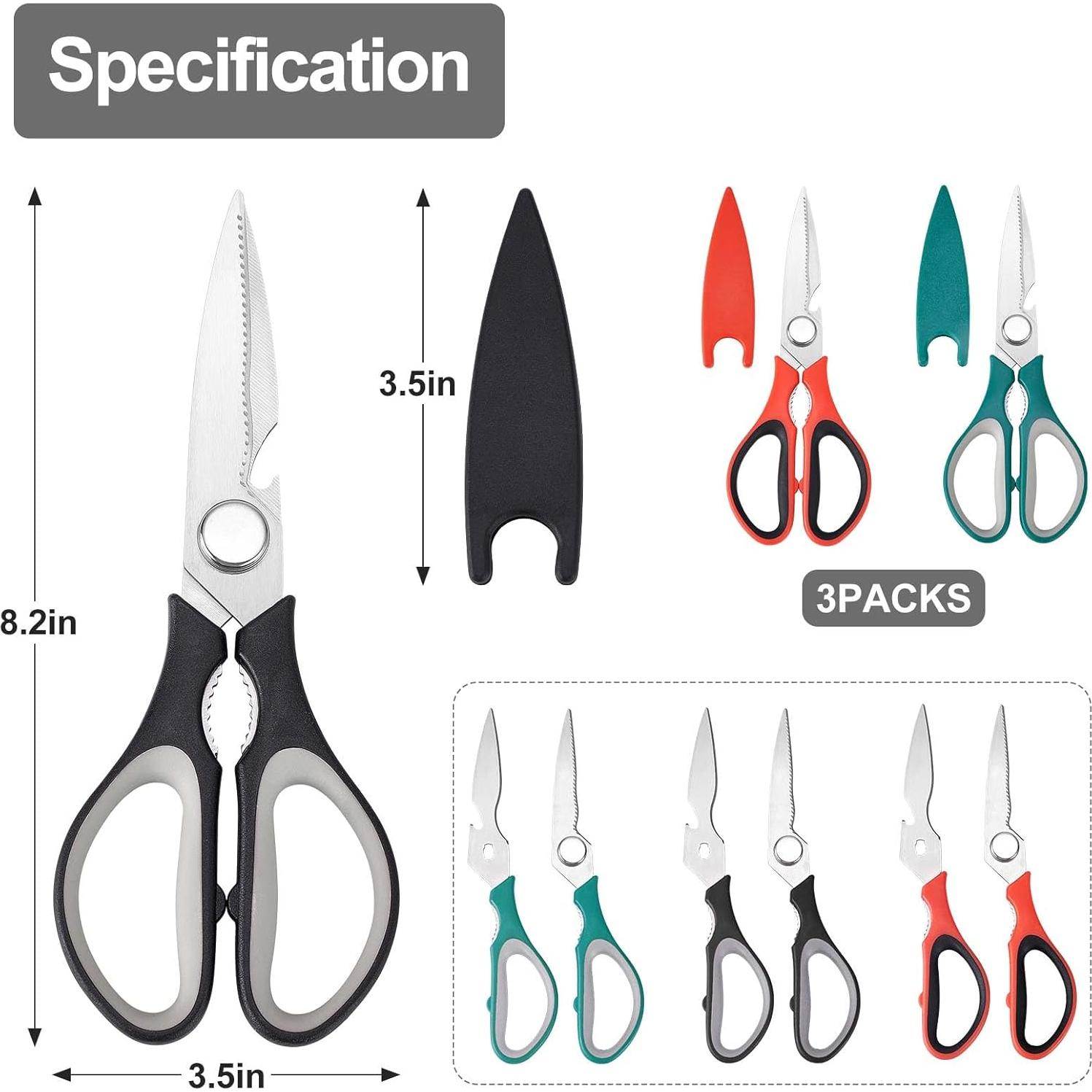 Juego de 3 Tijeras de Cocina KITNATS Acero Inoxidable Uso Pesado