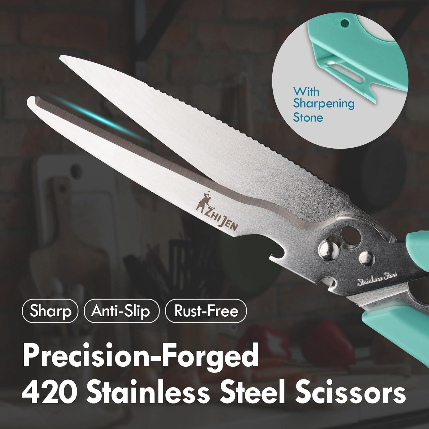 Tijeras de Cocina ZHI JEN 23.1 cm Acero Inoxidable Verde Gris